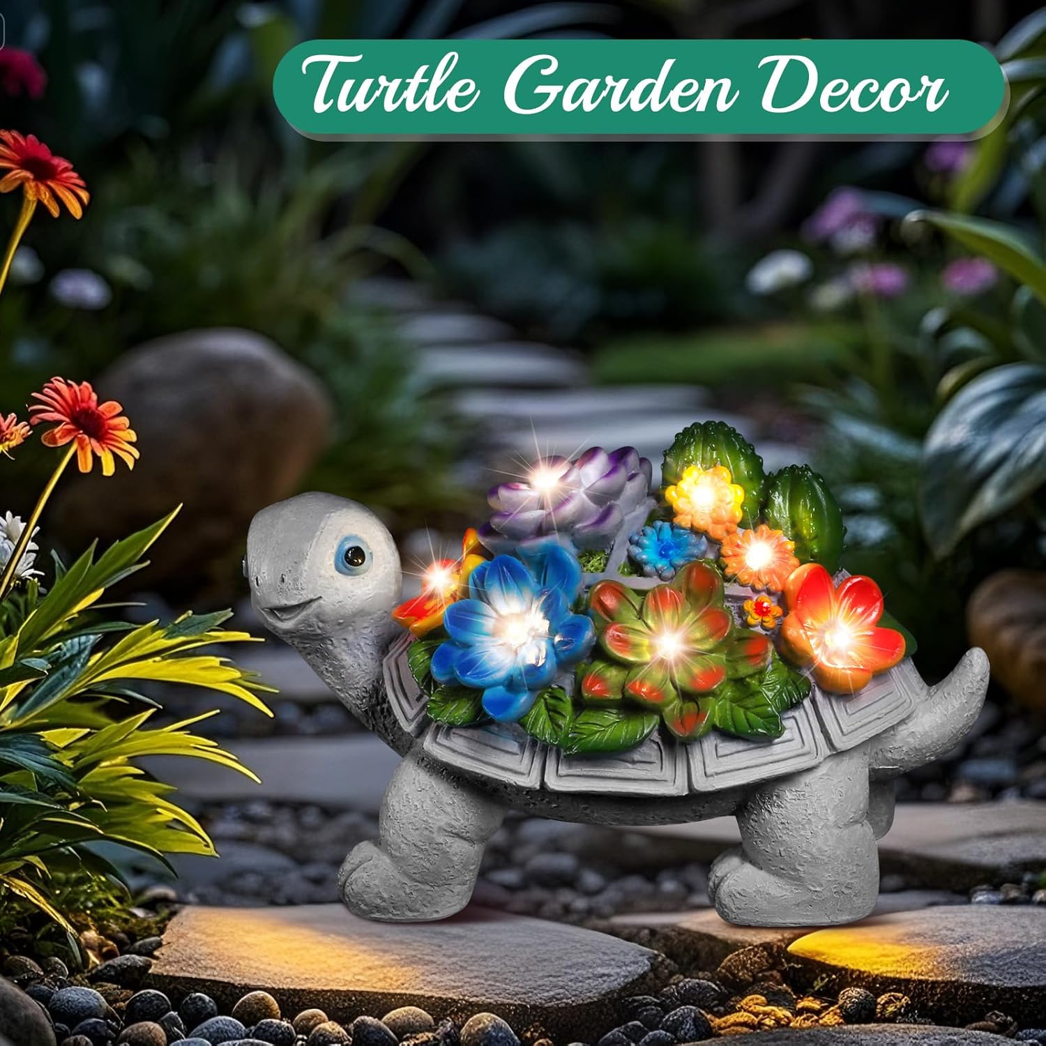 Thumbnail 5 de Linkax Solar-Schildkröte Gartendeko mit 7 LED für draußen – solarbetriebene Deko-Lampe in Natur-Optik (11 cm)