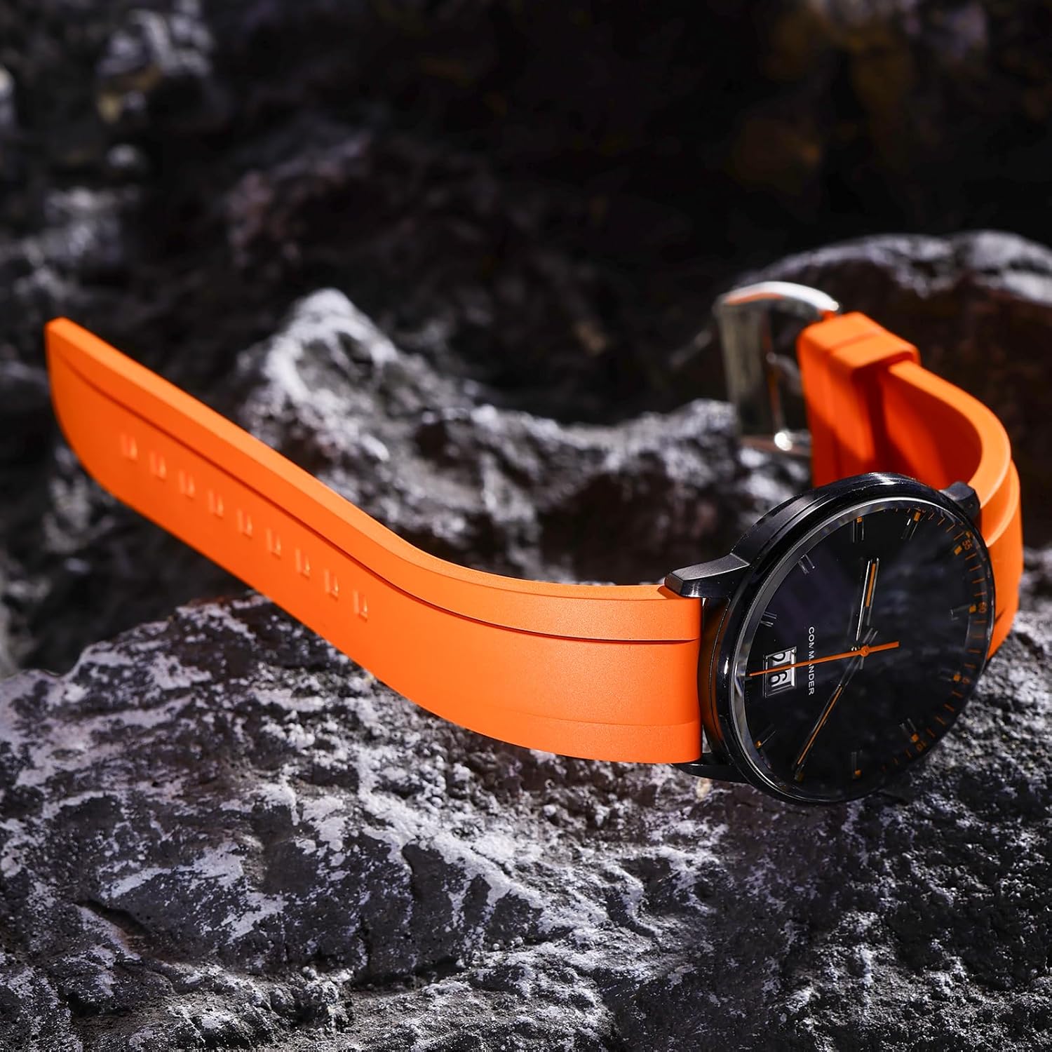 Detalle de REZERO FKM-Gummi Uhrenarmband mit Schnellverschluss – Dickes, leichtes Fluorkautschuk-Armband, 19–24 mm