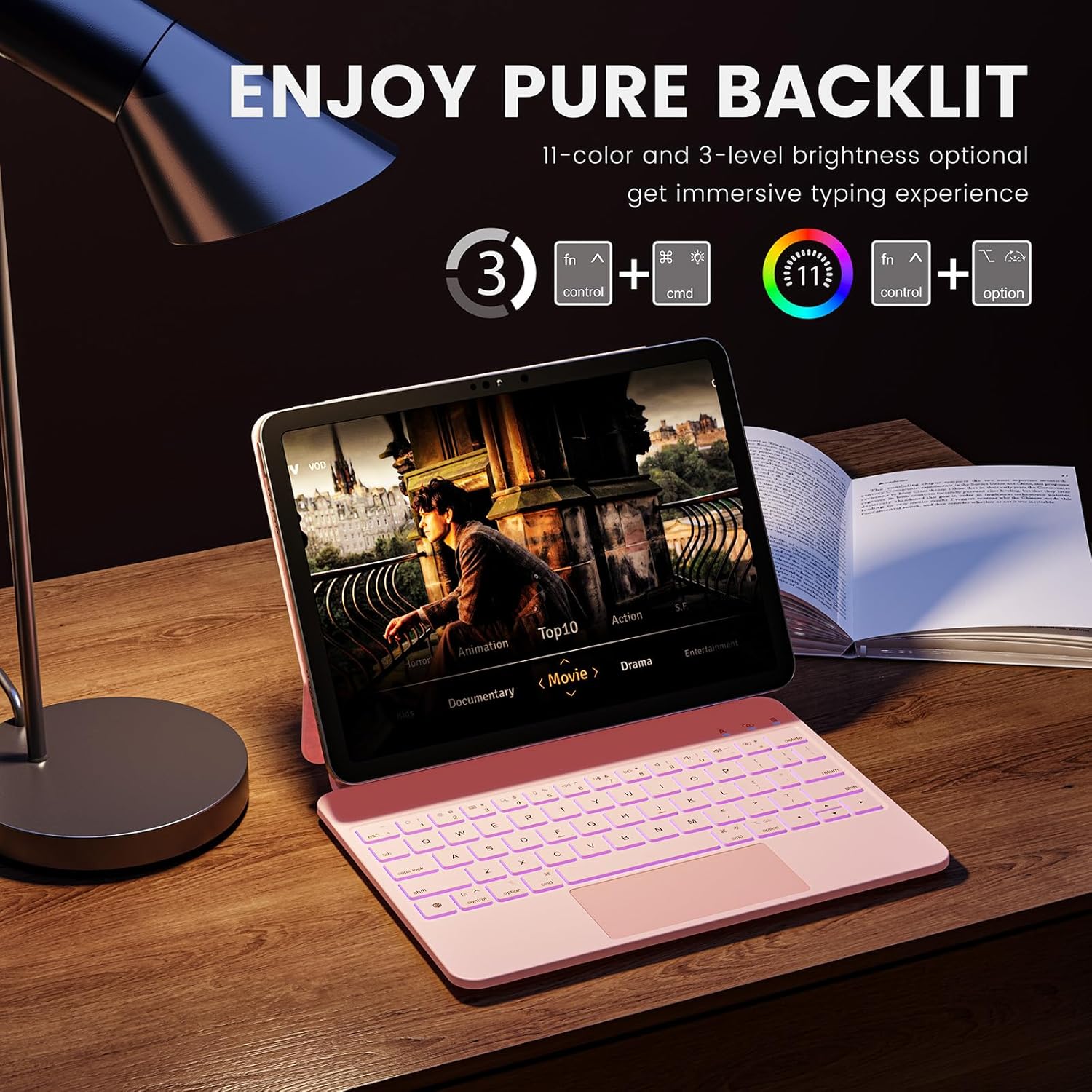 Detalle 2 de RAYMCRAFT Keyboard Case for iPad 11th Gen (A16, 2025) / 10th Gen 10.9" - Pink
