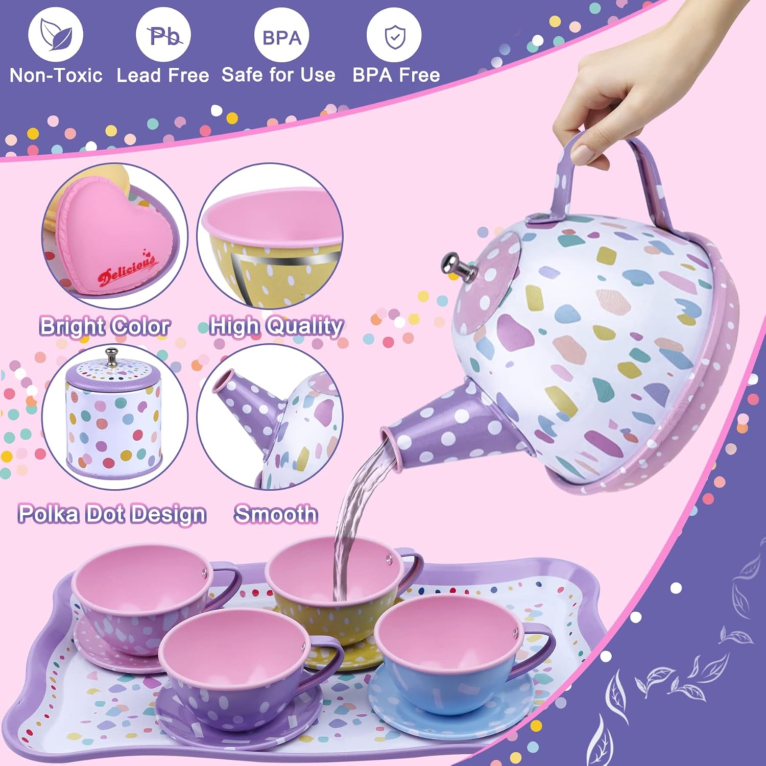 Detalle de Tea Party Set for Little Girls (36-Piece Princess Pretend Play Set) with Dress-Up Accessories