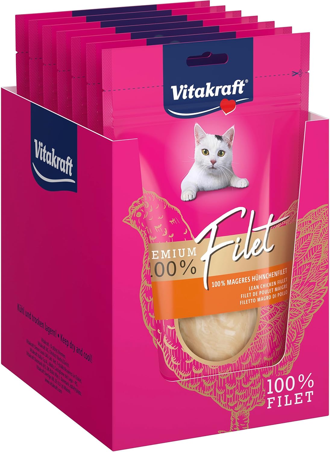 VITAKRAFT Premium Friandises pour Chats – Filet de Poulet Allégé, Sans Céréales, Hypoallergéniques, Format Économique (7x70 g)