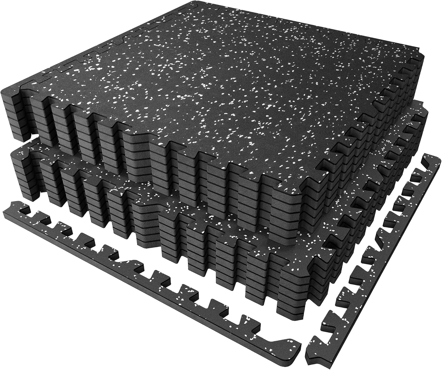 Detalle de PRAISUN 0.56" Rubber Top Gym Flooring — Heavy-Duty Interlocking Mats (24" x 24", 48 Sq Ft, Black/Grey)
