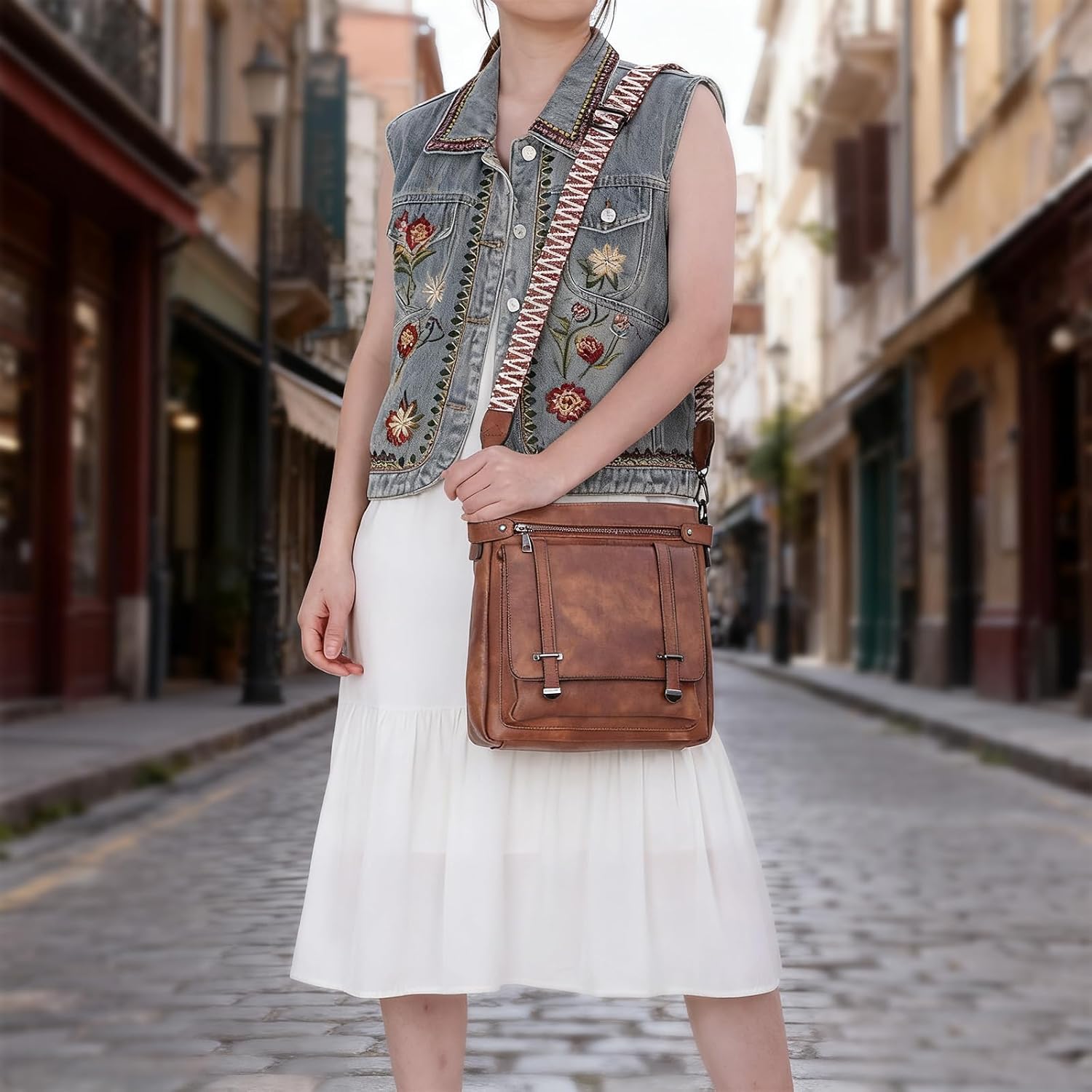 Thumbnail 4 de EVEOUT Faux Leather Crossbody Bag with Wide Strap