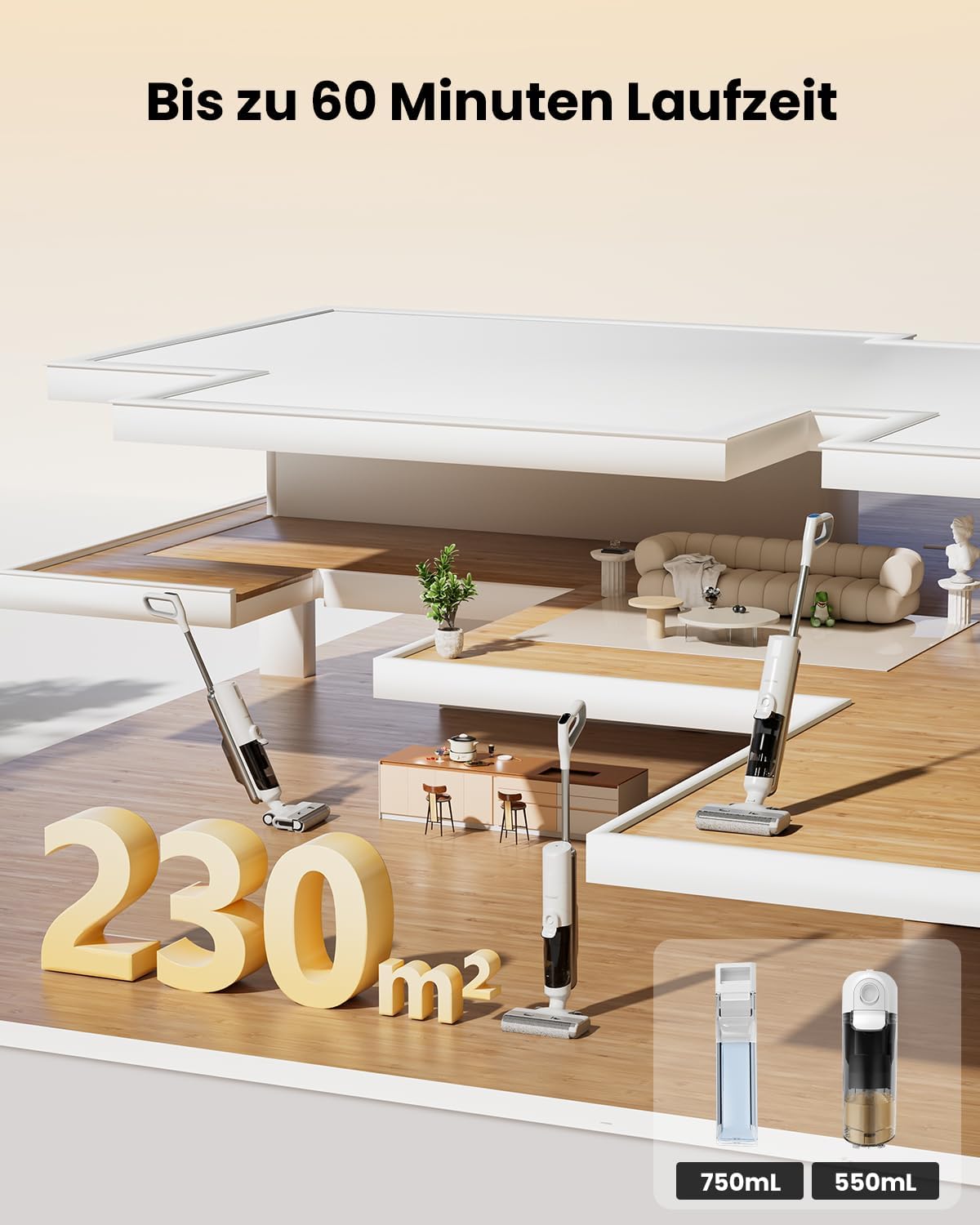 Detalle 2 de Proscenic F10 Ultra Nass- und Trockensauger – 3 in 1 mit Wischfunktion, 60 Min Laufzeit