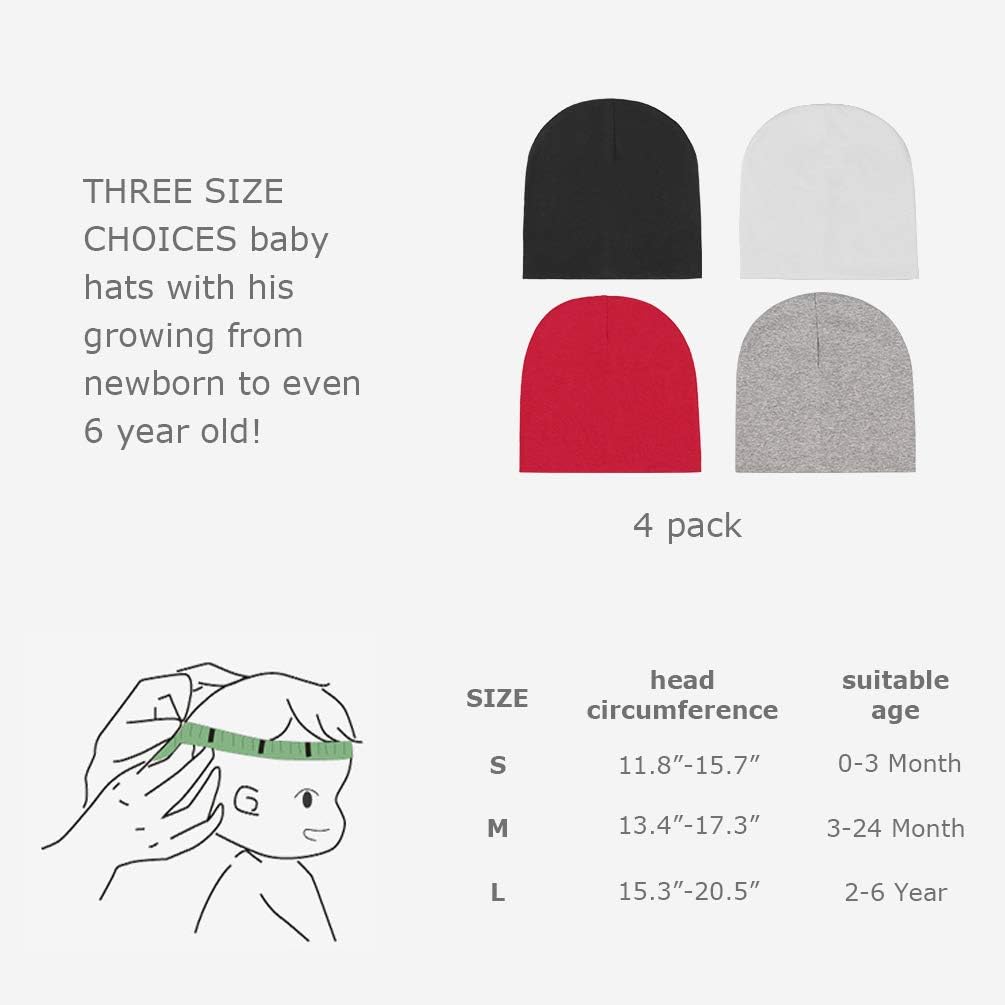 Detalle de DRESHOW 4 Pieces Baby Beanie Knit Hats - Soft Cotton-Poly Blend for Newborn to 24 Months