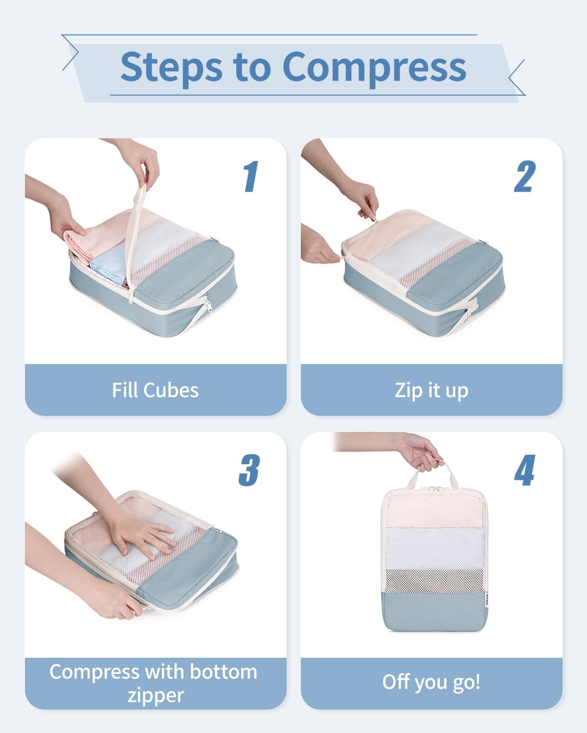 Thumbnail 6 de Narwey 6‑Piece Compression Packing Cubes Set for Carry-On Luggage (Grayish Blue)