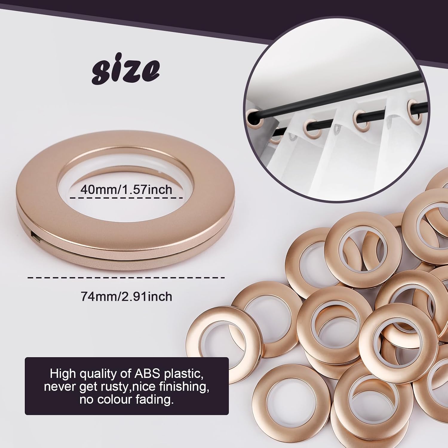 Detalle de WCIC Anneaux Rideau 40mm Œillets pour Tringle Café 32 pièces