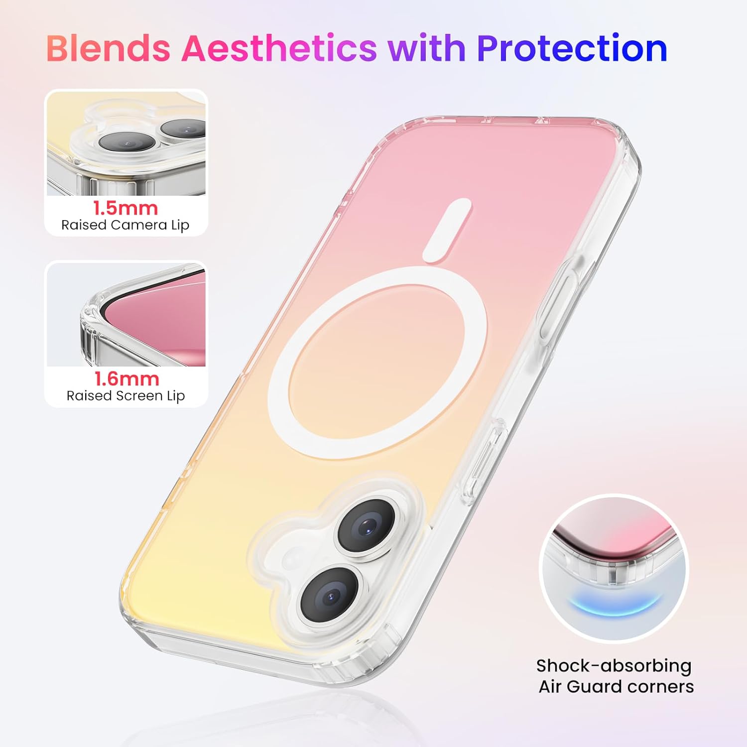 Thumbnail 4 de ORNARTO iPhone 17 MagSafe compatible shockproof rainbow case (6.3inch) – sunset iridescent gradient