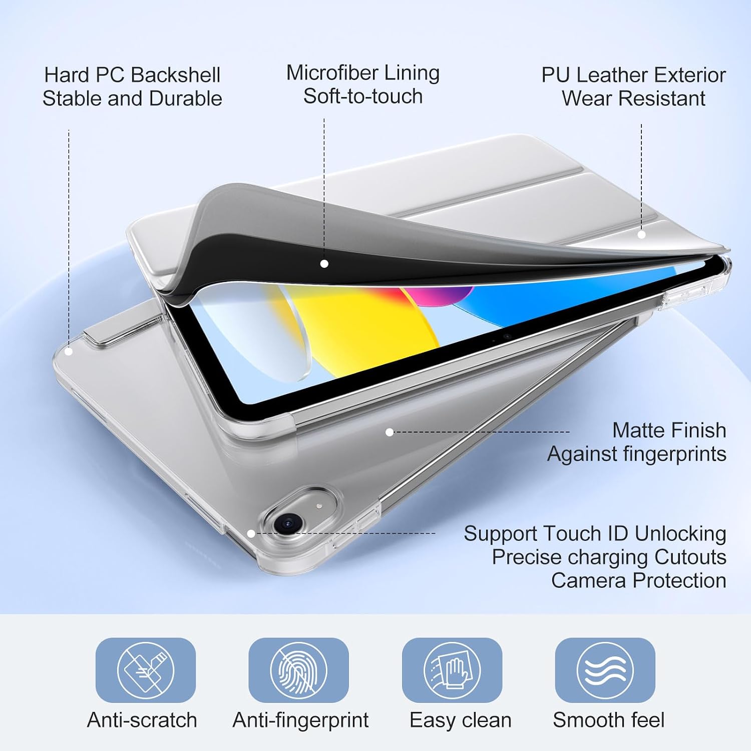 Thumbnail 3 de DriveGo Case for iPad A16 11th/10th Gen with Screen Protector – Slim Translucent Back, Auto Sleep/Wake, Light Grey