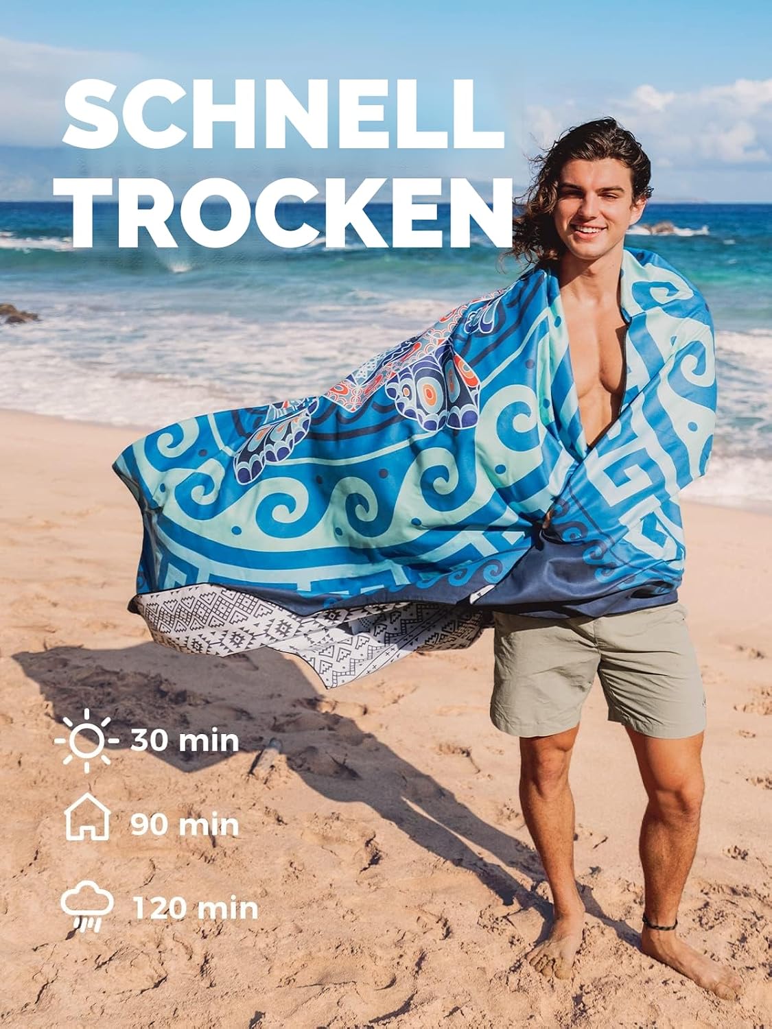 Detalle de OCOOPA Mikrofaser Strandtuch 200 x 145 cm – schnell trocknend, super saugfähig, sandfrei