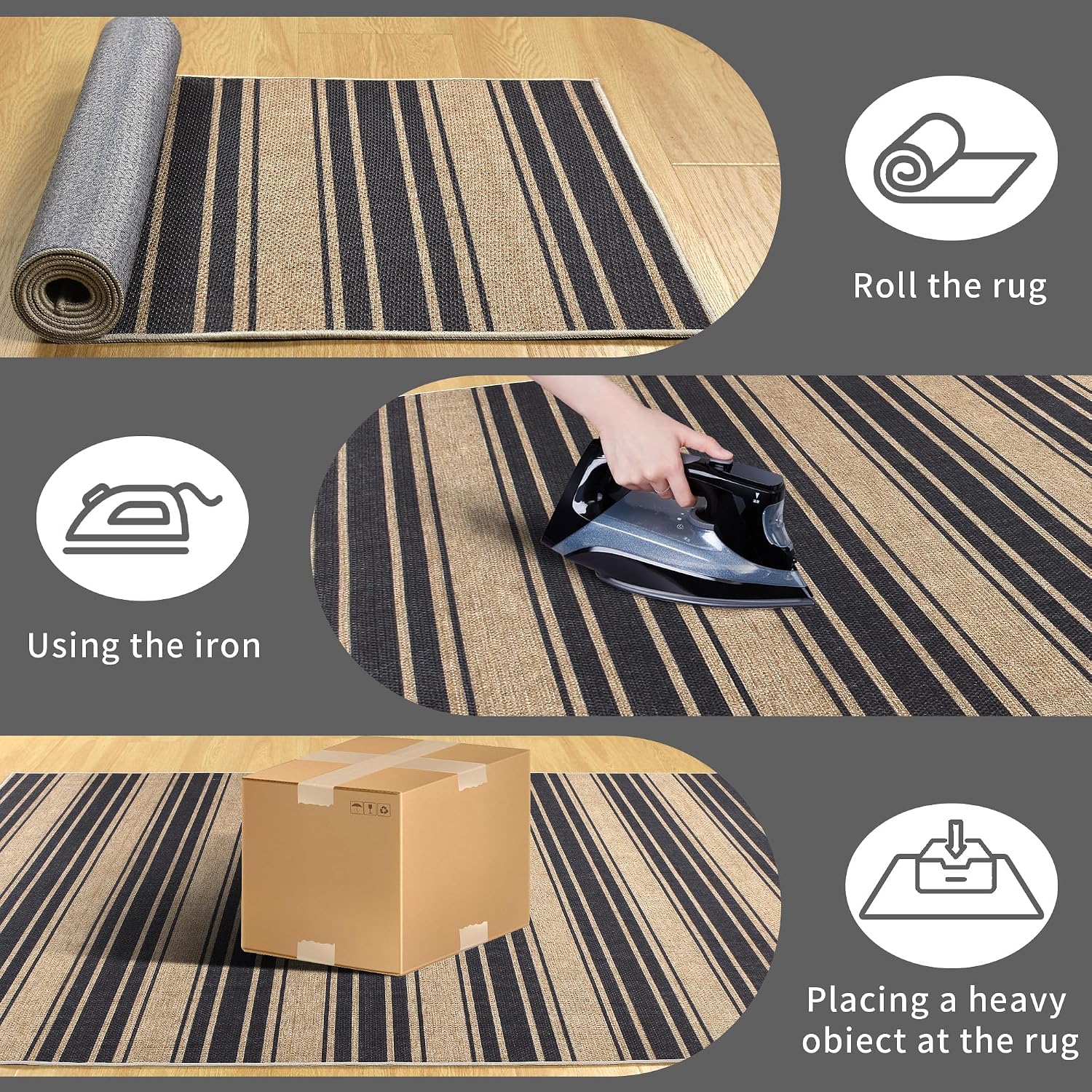 Detalle de Zeeinx Modern Easy Jute Striped Area Rug, 3' x 5', Washable Indoor/Outdoor