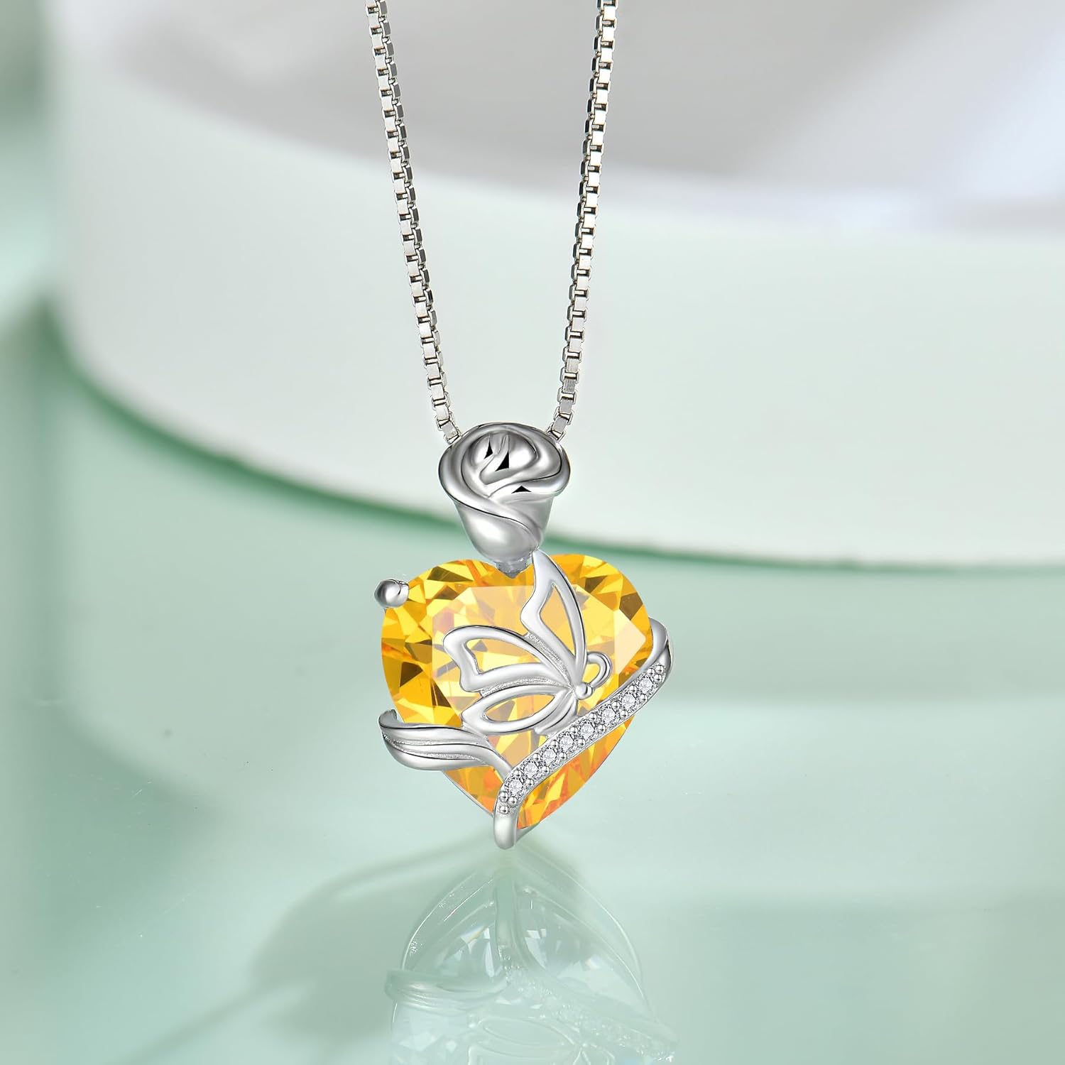 Thumbnail 2 de FJ Herz Geburtsstein-Kette Damen aus 925 Sterlingsilber mit Schmetterling-Anhänger
