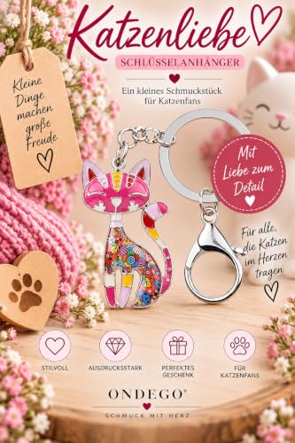 Detalle de Generisch ONDEGO Main Coon Katzen-Anhänger Rosa – bunter Emaille-Schlüsselanhänger