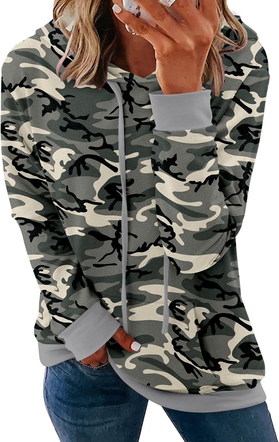 Detalle de onlypuff Women's Drawstring Pullover Hoodie with Long Sleeves and Kangaroo Pocket