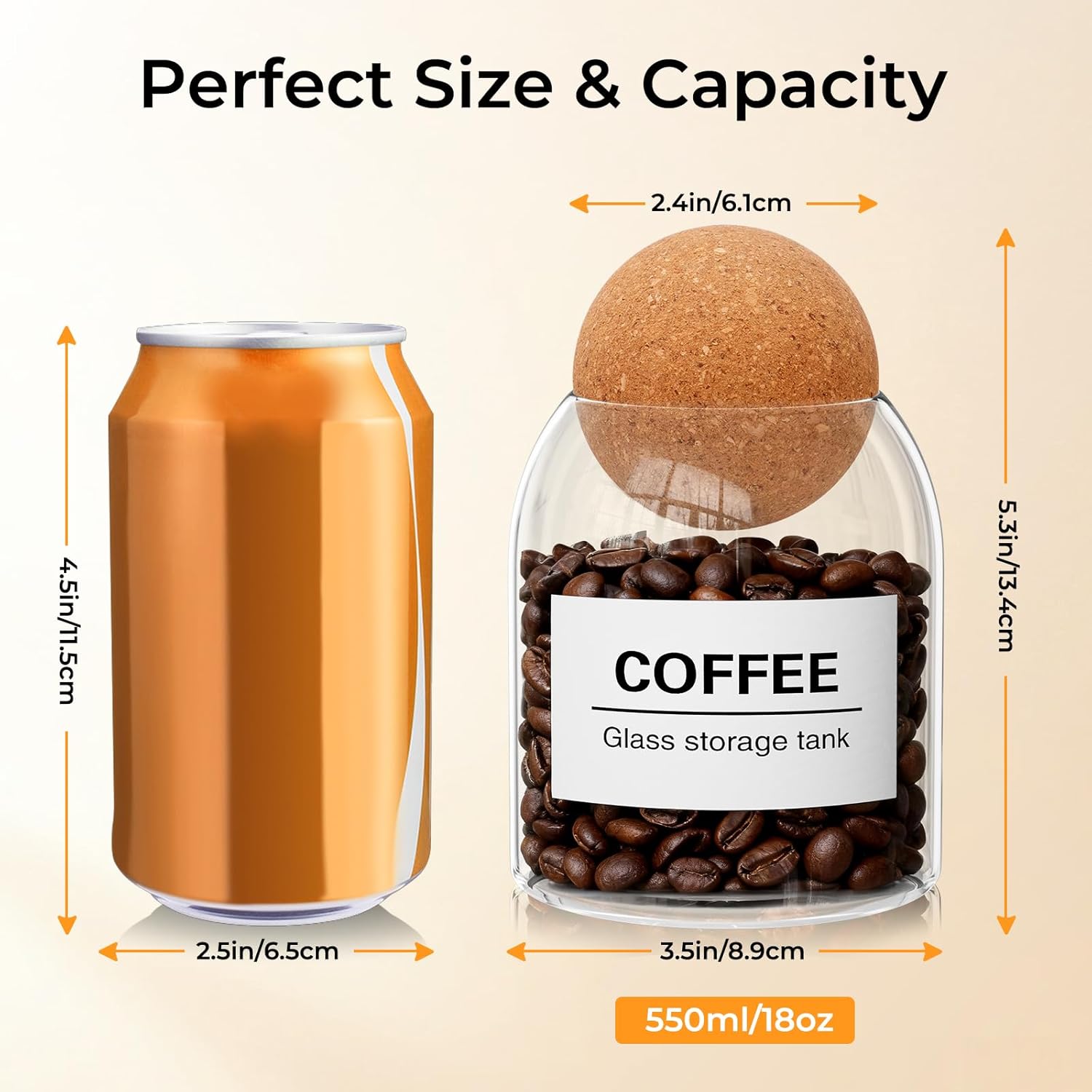 Thumbnail 6 de Esilihom 3-Pack 500ml Glass Tea, Coffee and Sugar Canisters with Cork Ball Stoppers