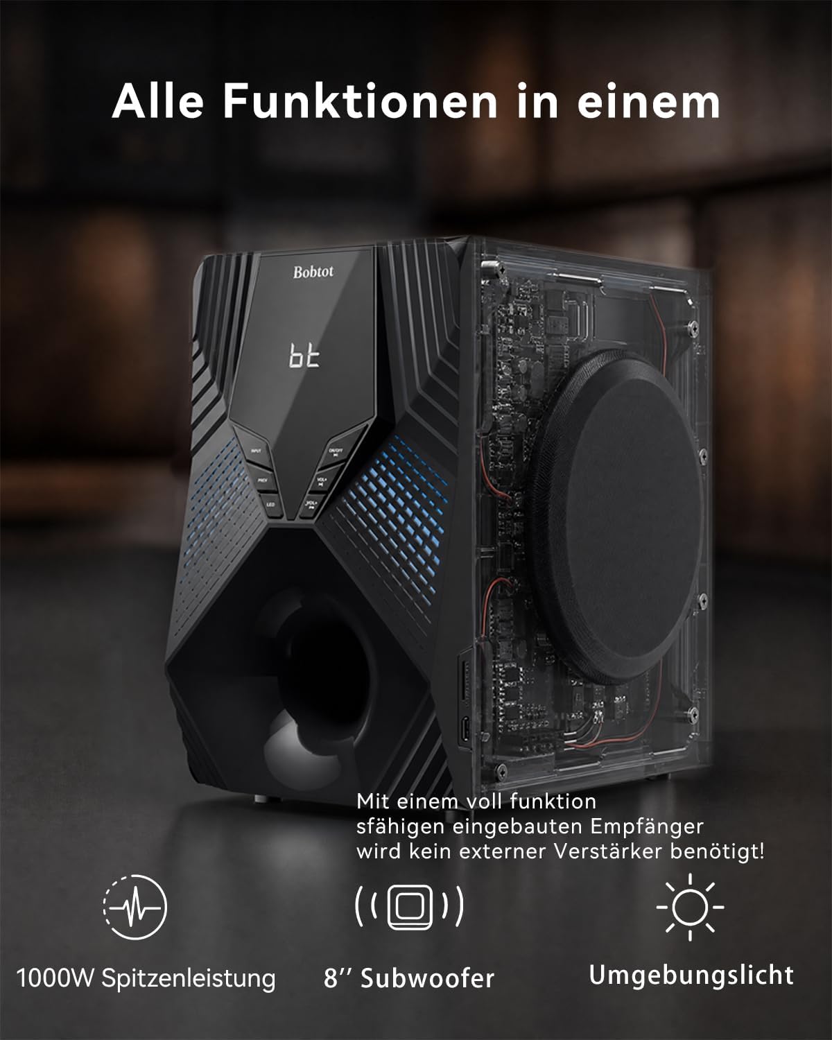 Thumbnail 2 de 1000-W Surround-System mit 8-Zoll-Subwoofer – 5.1 Heimkino Sound