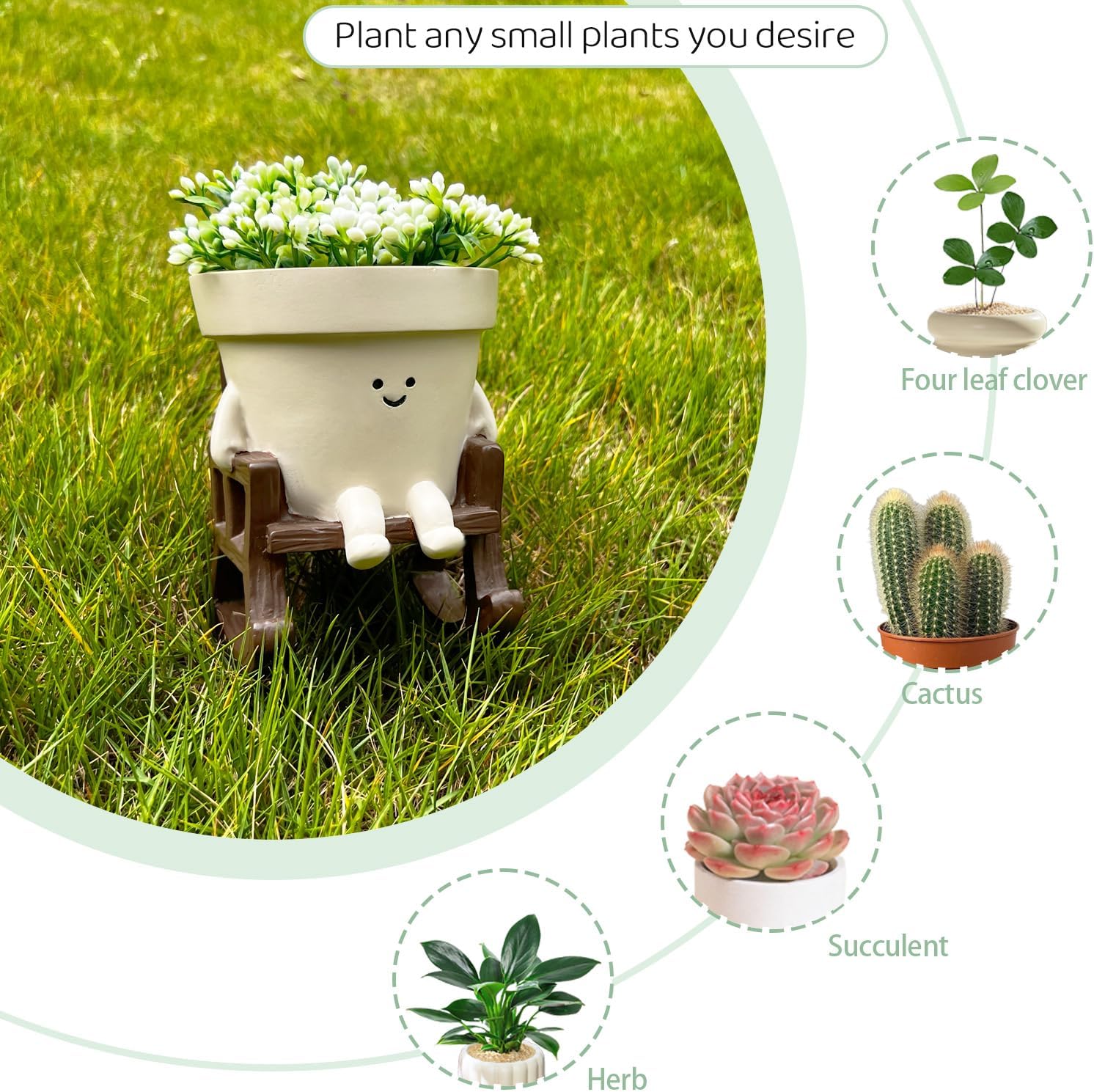 Detalle 1 de Smiley Face Planter Pot with Drainage Hole