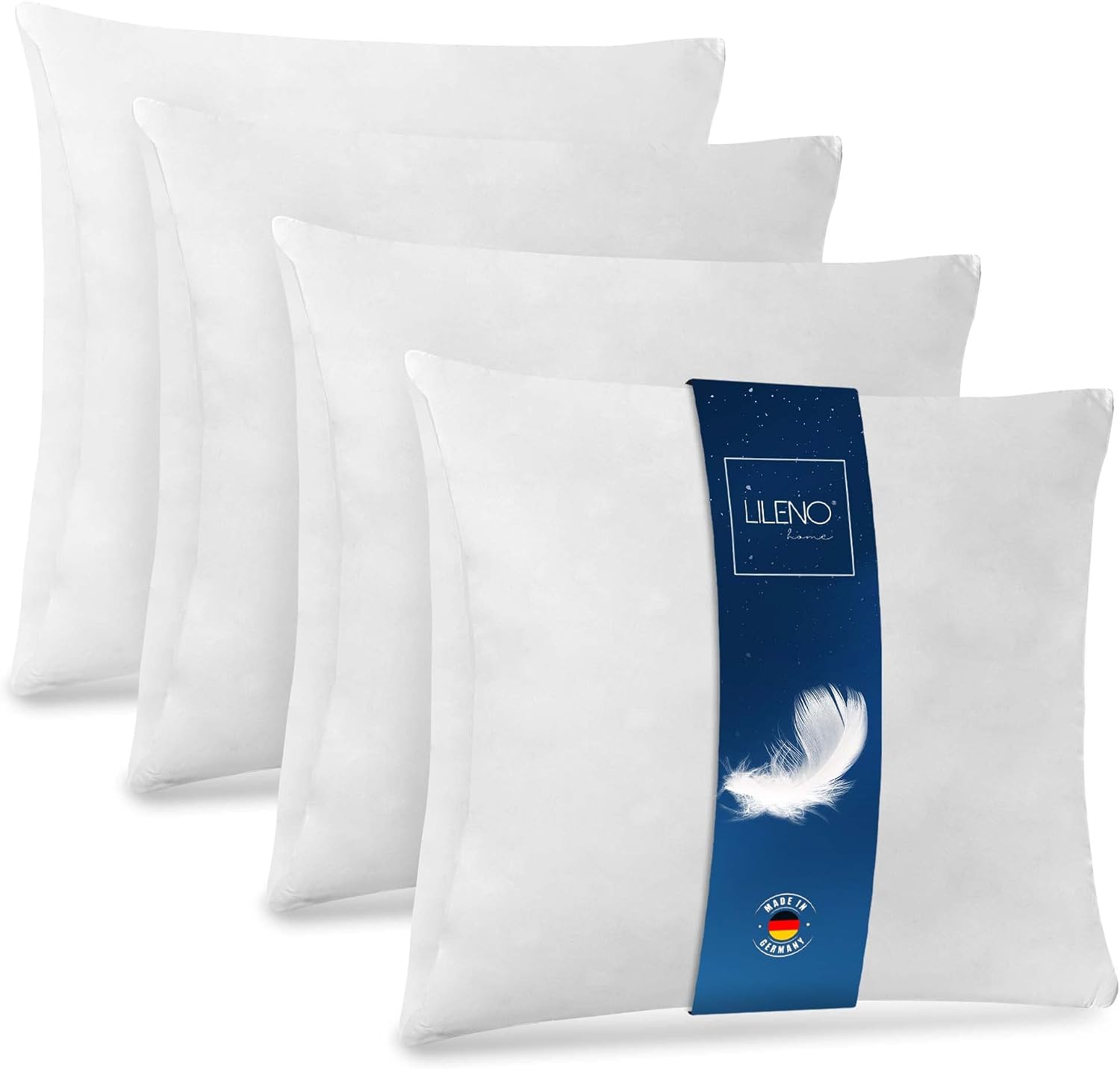 Detalle de LILENO HOME Federkissen 40x40 cm im 4er-Set (Federkern, 300 g je Kissen) – Kopf-, Schlaf- und Bettkissen