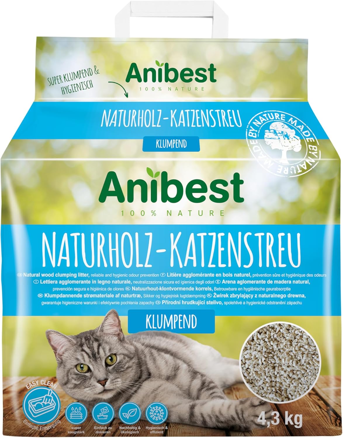 Anibest Litière agglomérante pour Chat 10 l, 4,5 kg – sachets pratiques et compostable