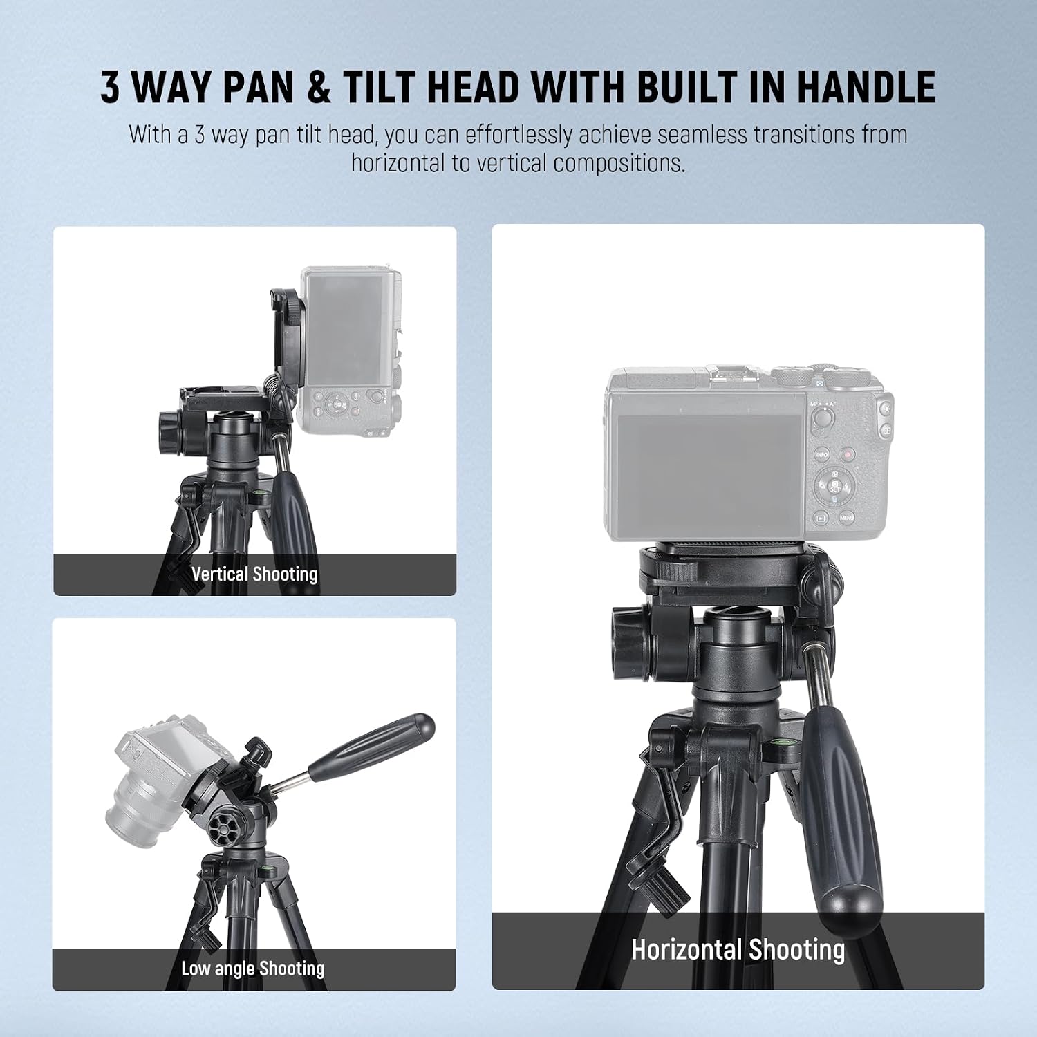 Detalle de NEEWER BASIC TP02 mini desk tripod with 3-way pan tilt head and handle