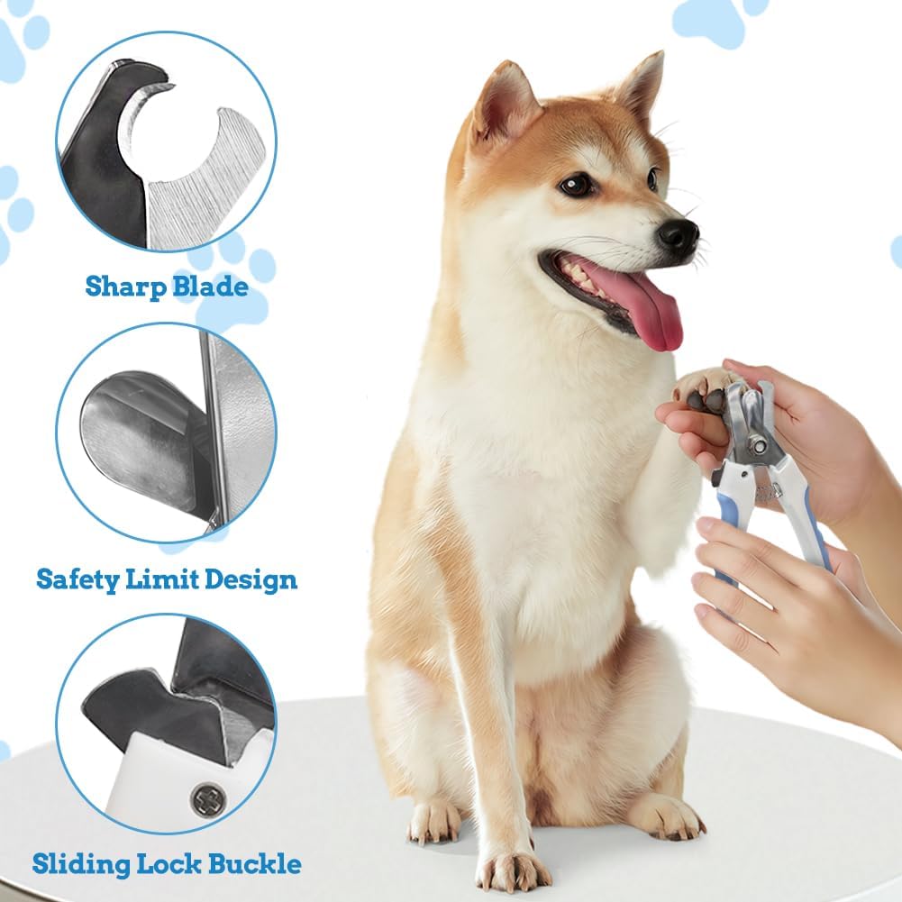 Thumbnail 1 de AMFUN Tagliaunghie per cane e gatto con guardia, in acciaio inox (blu e bianco) con lima e blocco di sicurezza
