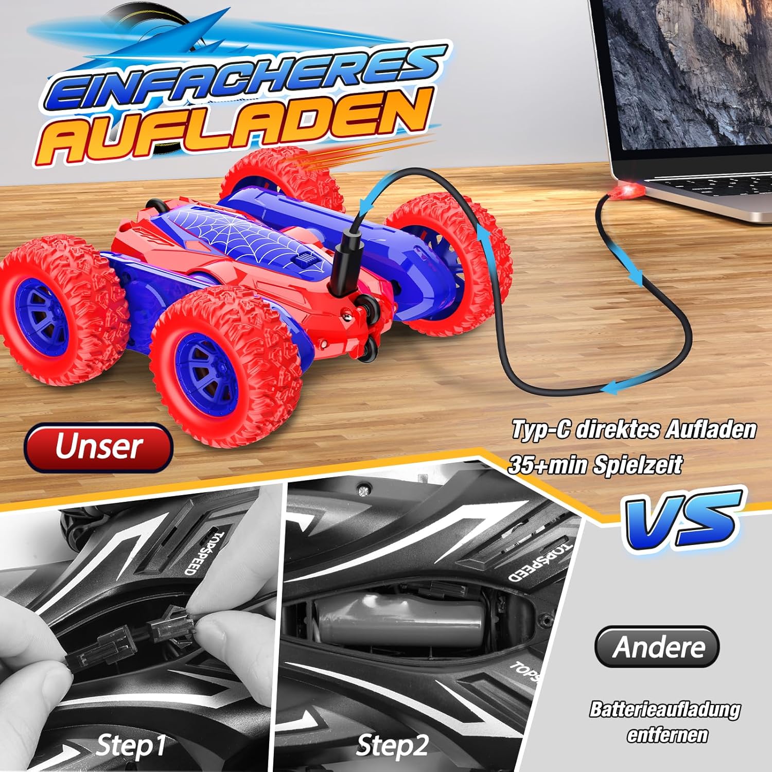Thumbnail 4 de Dreamlandia Ferngesteuertes Auto ab 3–10 Jahren (2,4 GHz) mit 360° Flip, LED & 4WD