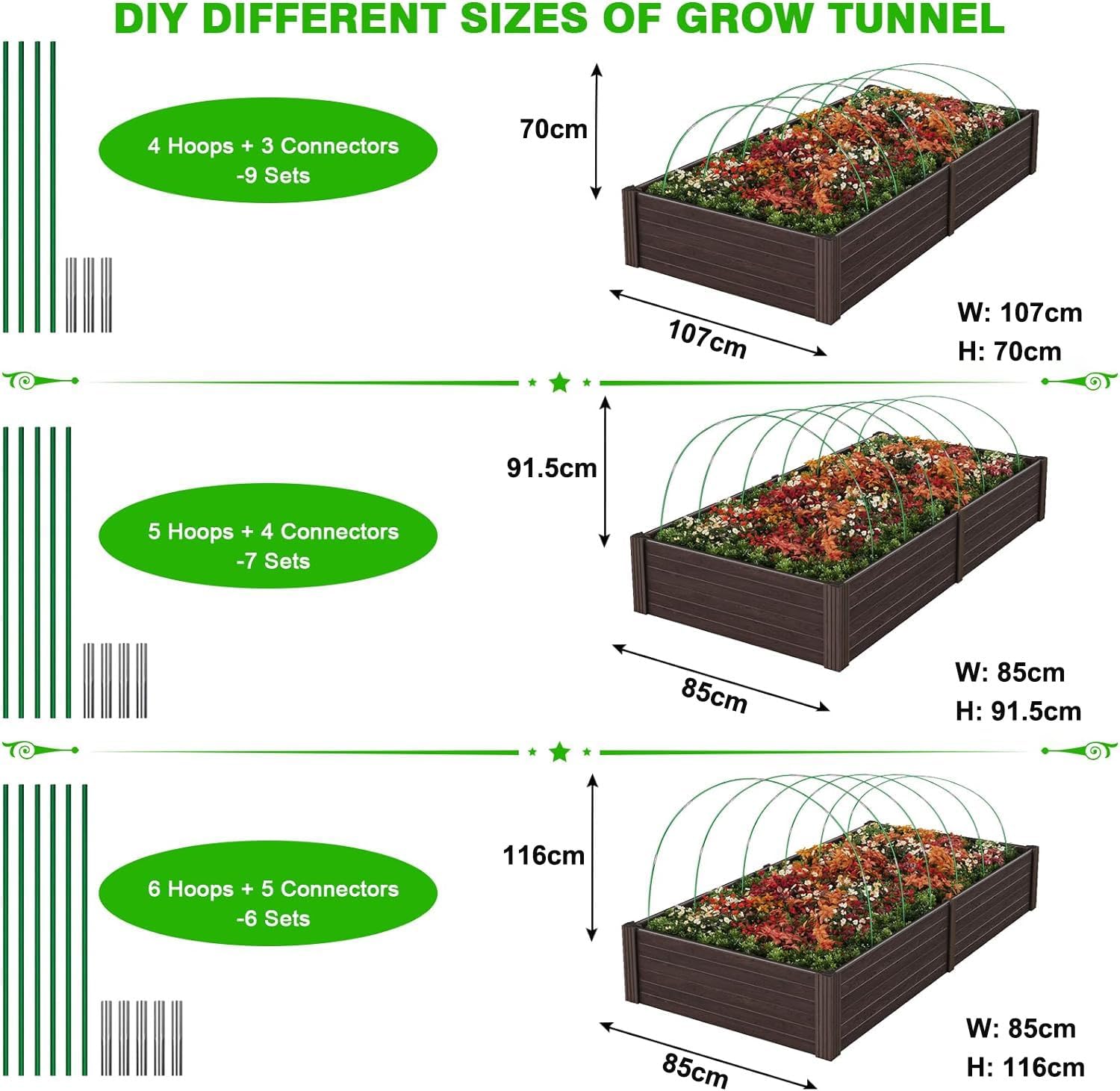 Thumbnail 4 de 36pcs Garden Hoops for Raised Beds: Flexible Fiberglass Tunnel Kit with Clips