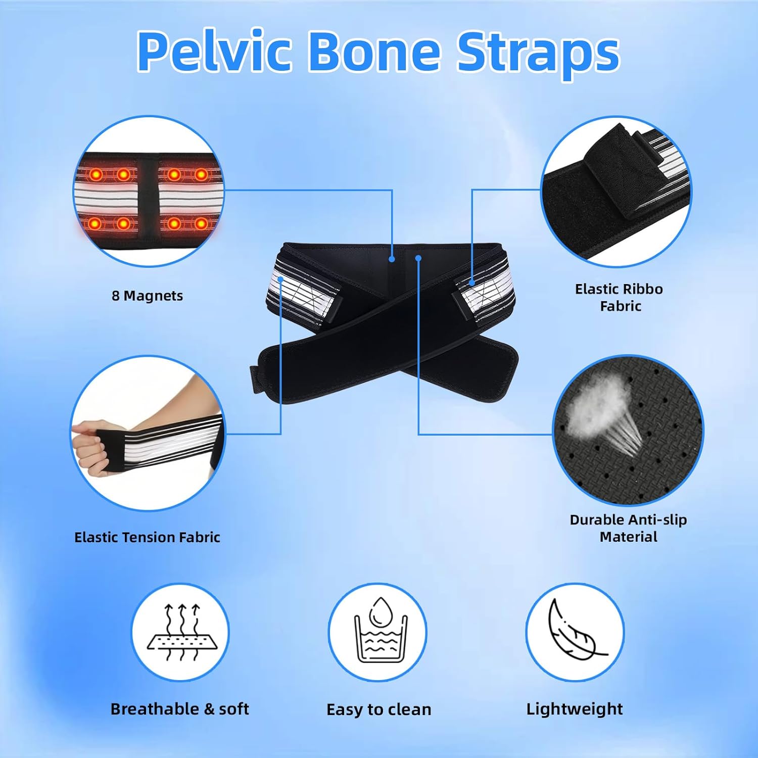 Detalle de Ceinture Sacro Iliaque avec Aimants pour Hommes et Femmes — Soutien lombaire et posturale