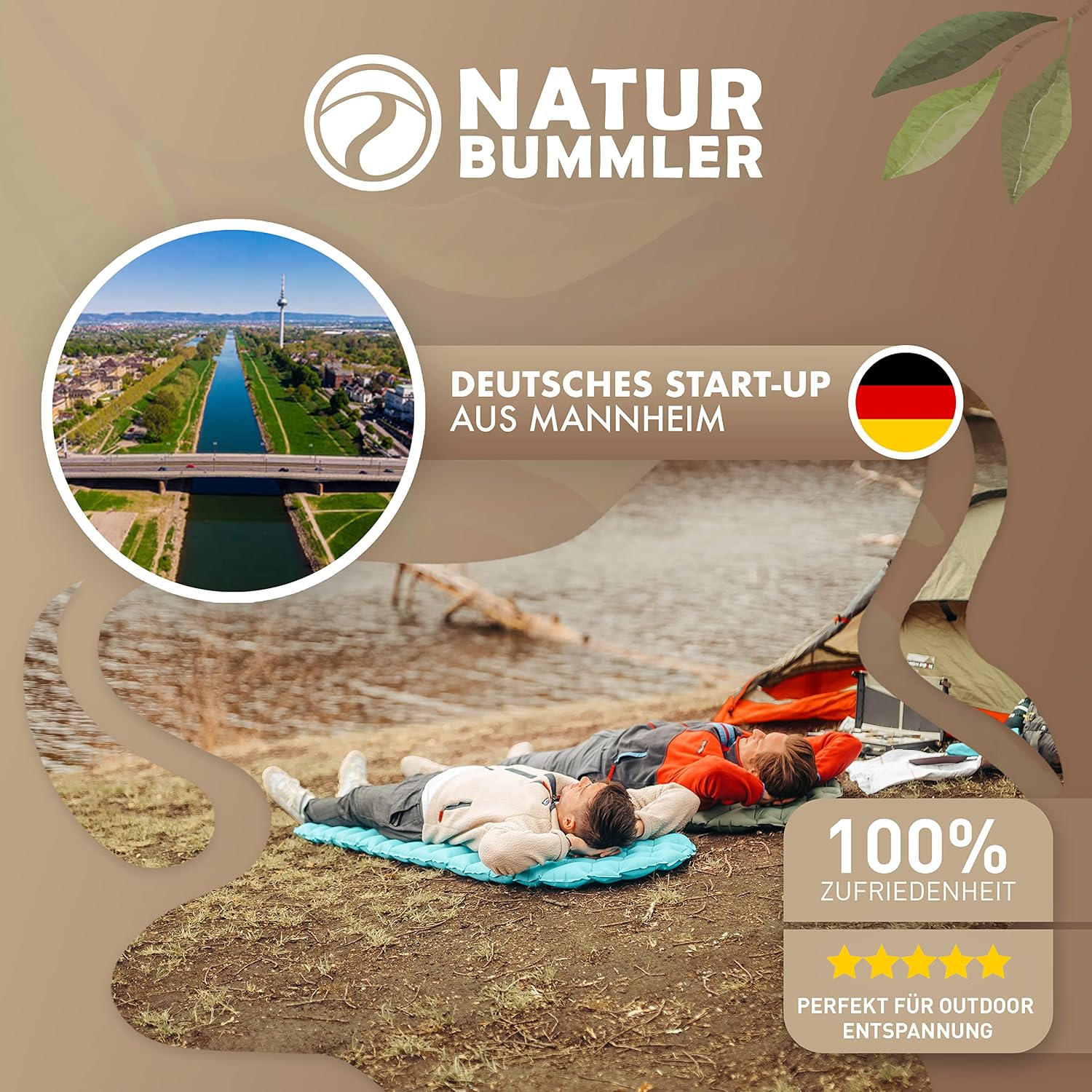 Detalle 2 de NATURBUMMLER® Isomatte Ultraleicht 590 g für Camping & Trekking (195 x 56 cm) – aufblasbar, faltbar und wetterfest
