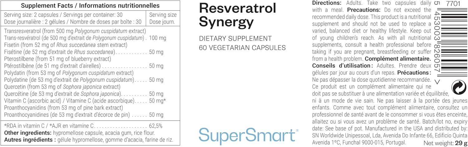 Thumbnail 1 de Resveratrol Synergy - Puissants Antioxydants Naturels par SuperSmart (Vegan & Sans Gluten)
