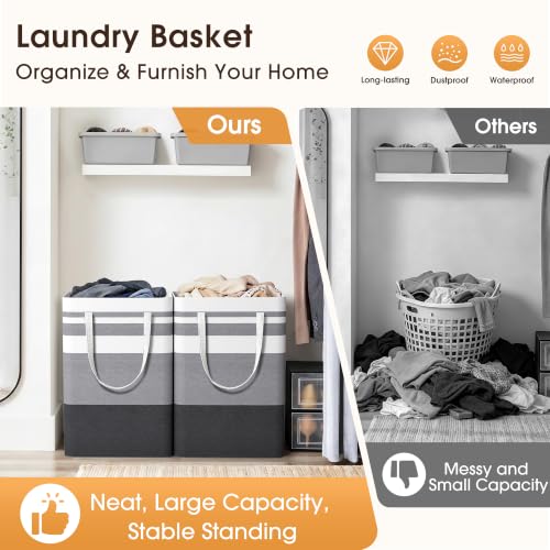 Detalle 2 de HomeHacks 2 Pack Large Laundry Baskets (Grey, 75L x 2) with Freestanding Metal Frame