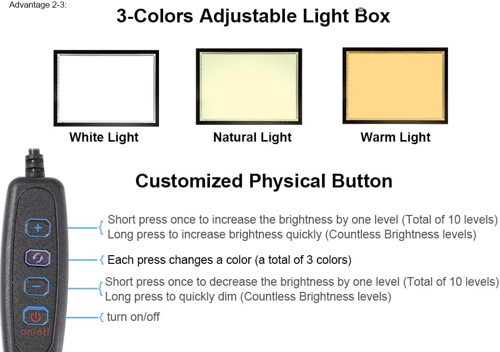 Thumbnail 2 de WELZK 10000+ Lux High Bright Leuchttisch A2 – 3-Farben Light Pad mit 10 Stufen Dimmen