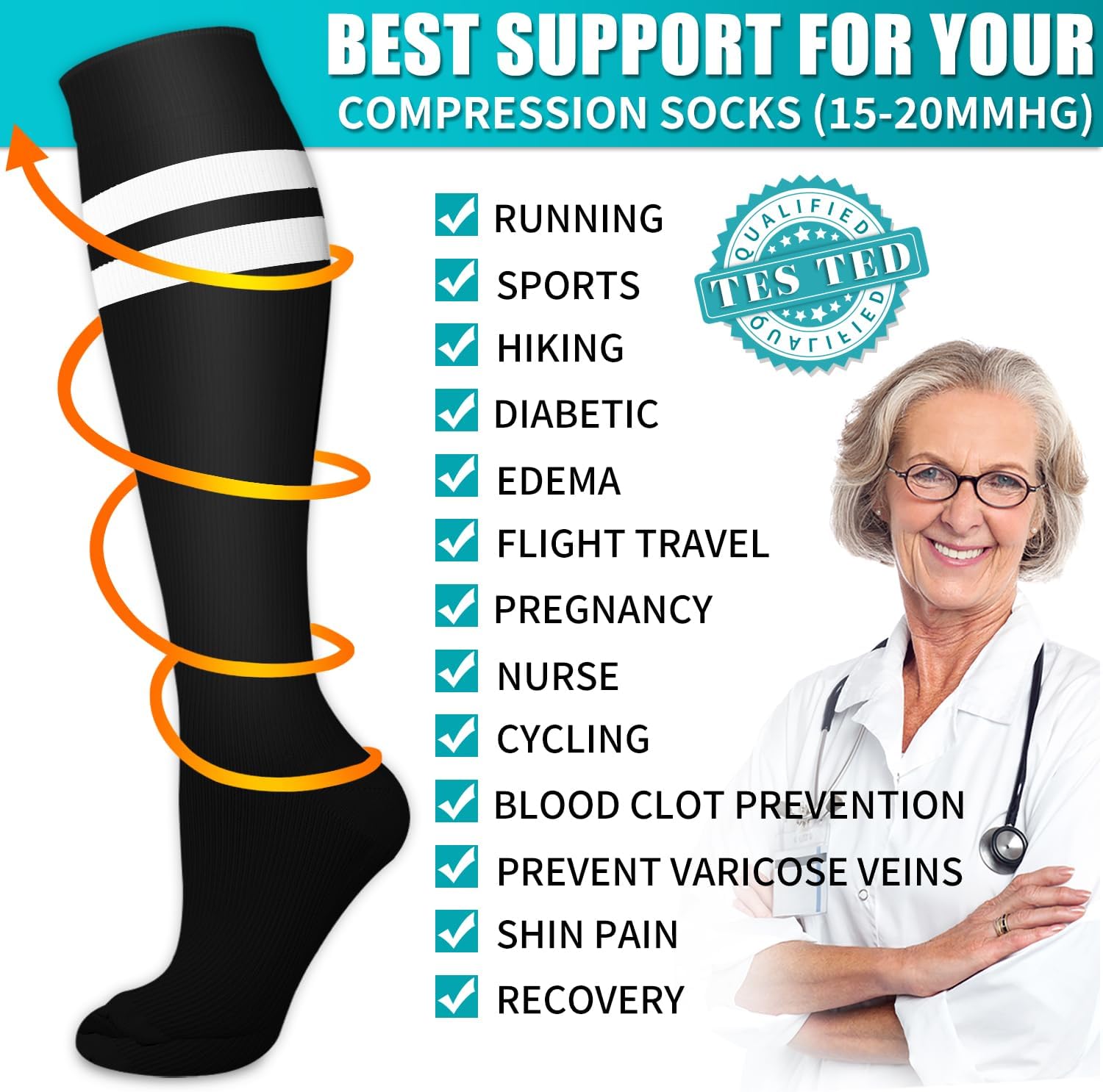 Thumbnail 4 de Copper Compression Socks for Women & Men (6 Pairs) – Best Support for Nurses, Running, Hiking, Recovery