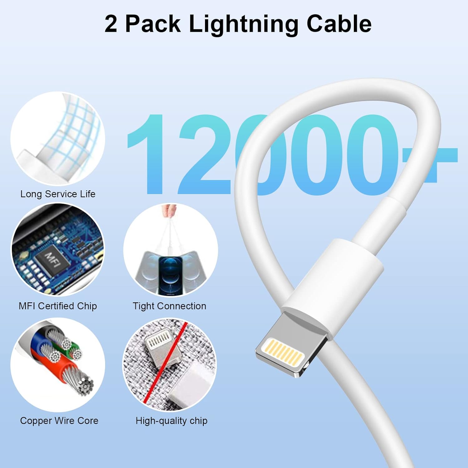 Thumbnail 5 de Apple iPhone Charger 6FT MFi Lightning Cable 2-pack