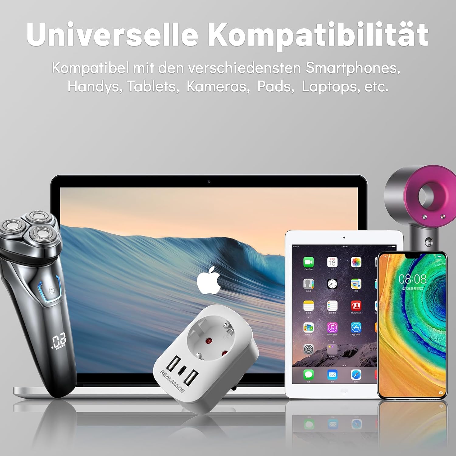 Thumbnail 4 de RealMade 2er Pack Reiseadapter USA (Typ E/F → Typ B) mit 2× USB-A und 1× USB-C