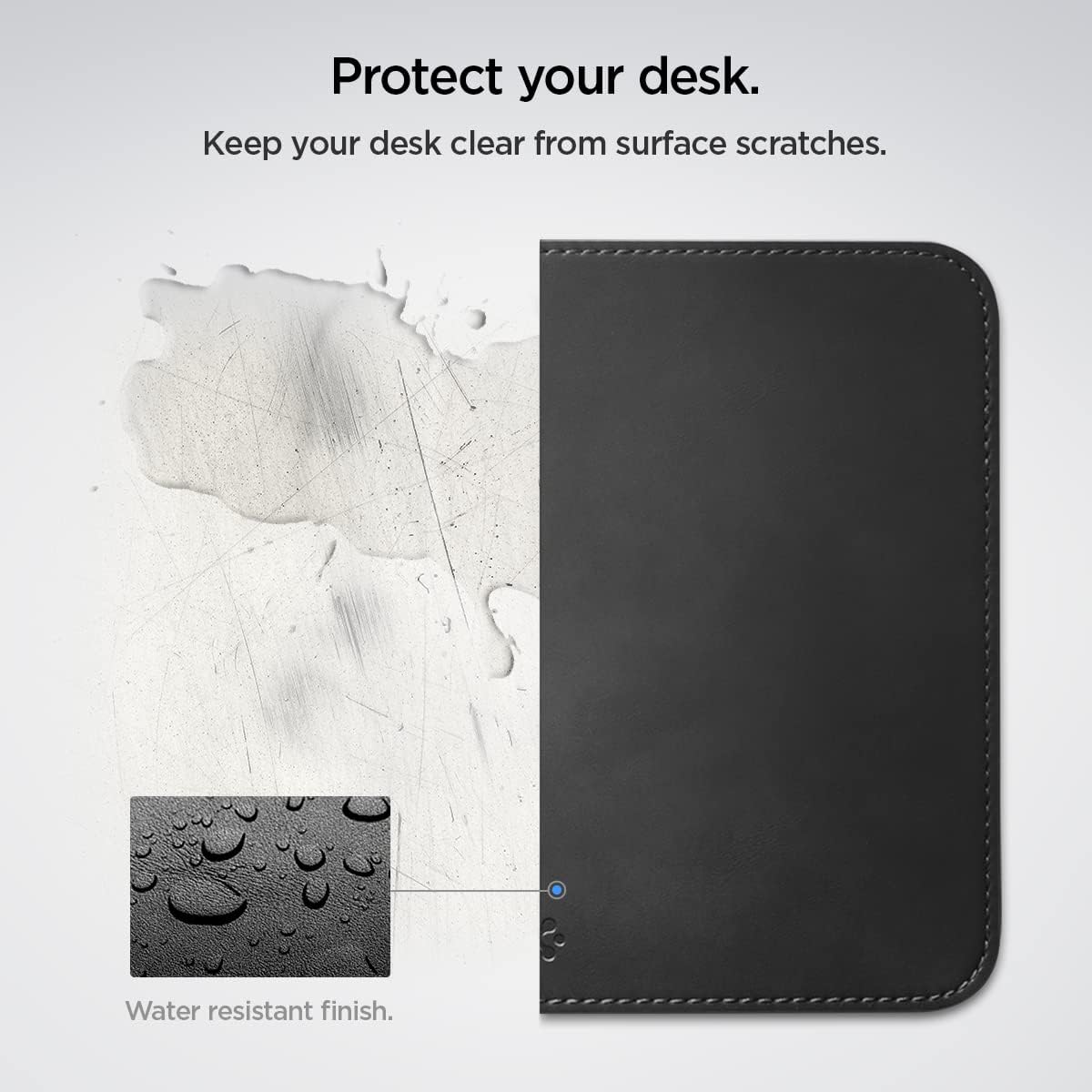 Detalle 2 de Spigen Tapis de souris en cuir PU végan imperméable avec base en gomme antidérapante (Noir) 250 x 200 mm
