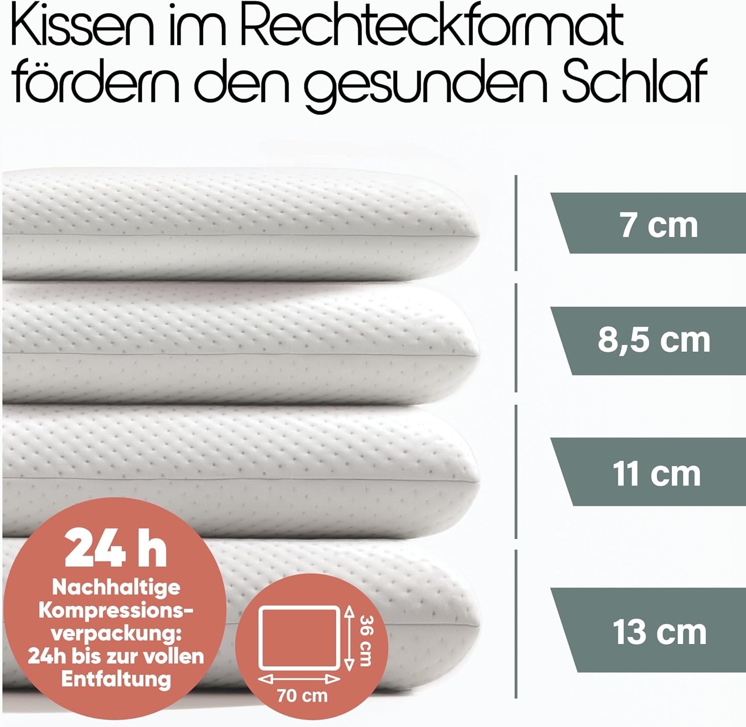 Thumbnail 6 de Blumtal Nackenstützkissen aus Memory Foam (Orthopädisches Kopfkissen) 70x36 cm, 13 cm Höhe, waschbarer Bezug