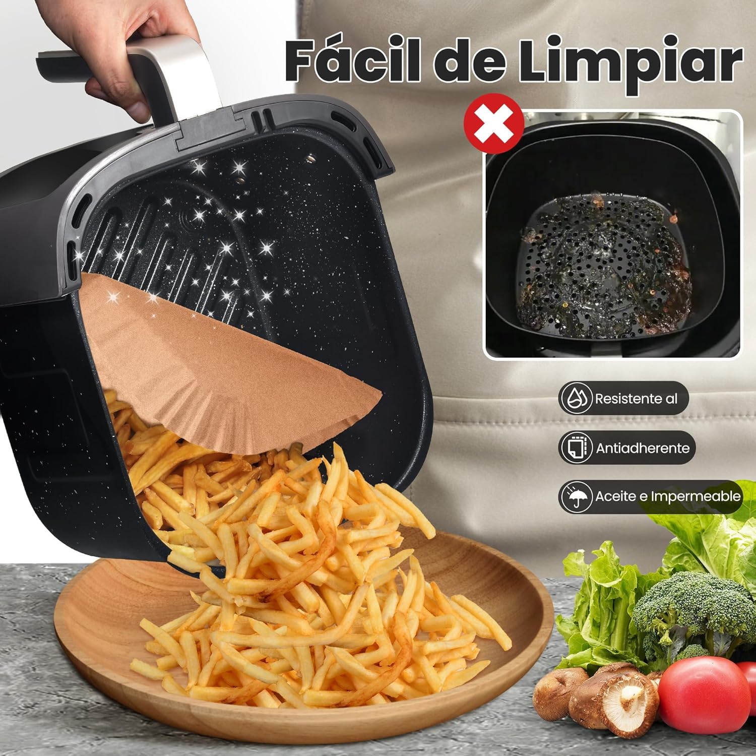 Thumbnail 3 de KitchenBoss Papel para freidora 120 unidades 20-24 cm