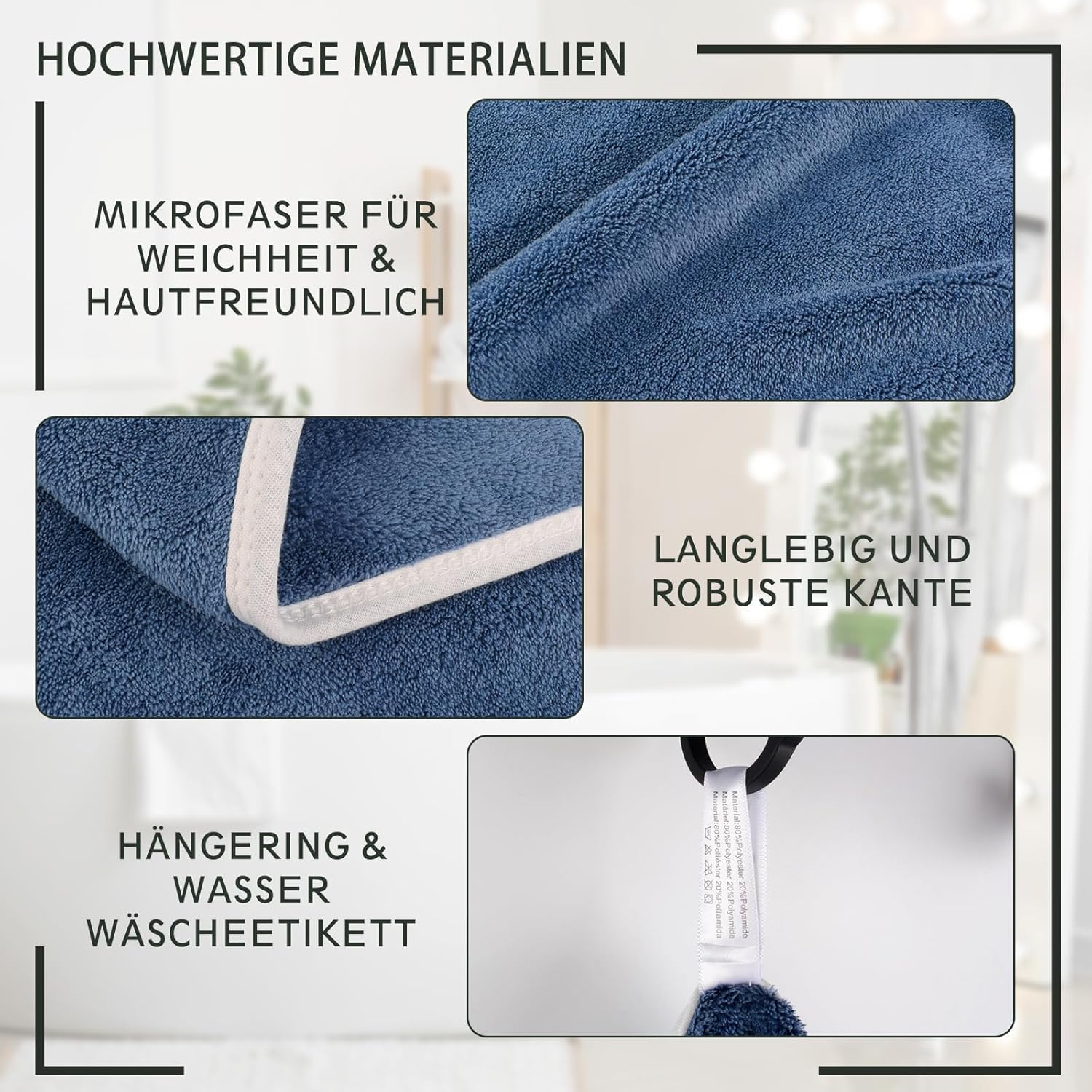 Thumbnail 4 de KinHwa 4er Set Mikrofaser-Handtücher 50x100 cm – extra saugstark, fusselarm und schnell trocknend