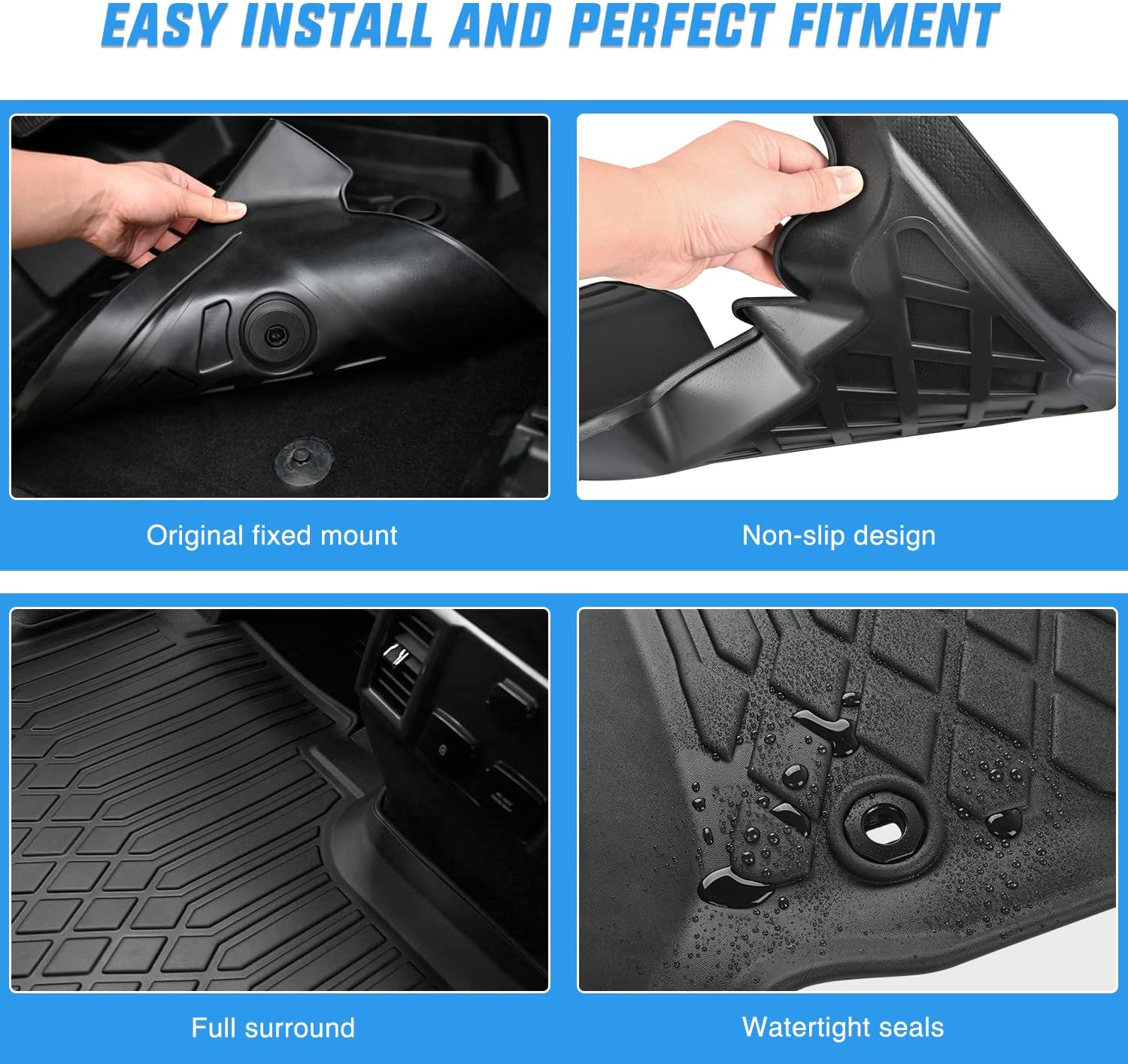 Thumbnail 3 de Nilight TPE Floor Mats for Ford F-150 SuperCrew Cab (2015–2023) All-Weather Custom Fit