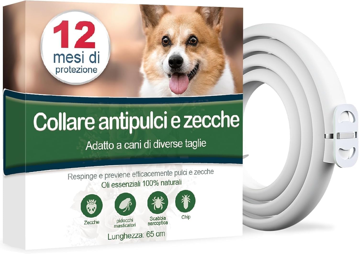 Detalle de Collare antiparassitario per Cani 65 cm – protezione naturale 12 mesi, impermeabile e regolabile