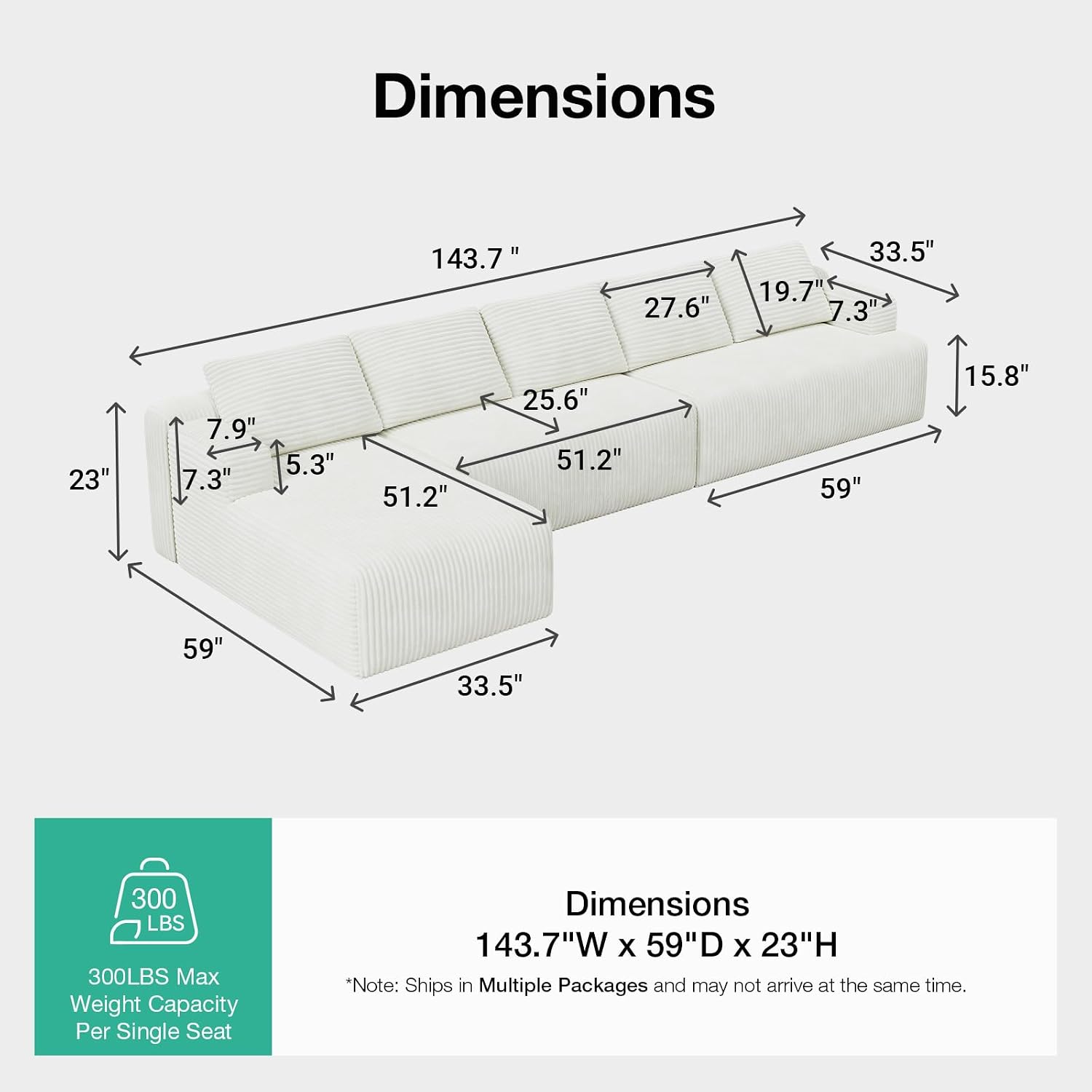 Detalle 2 de Novilla Modular Sectional Sofa, 144-inch