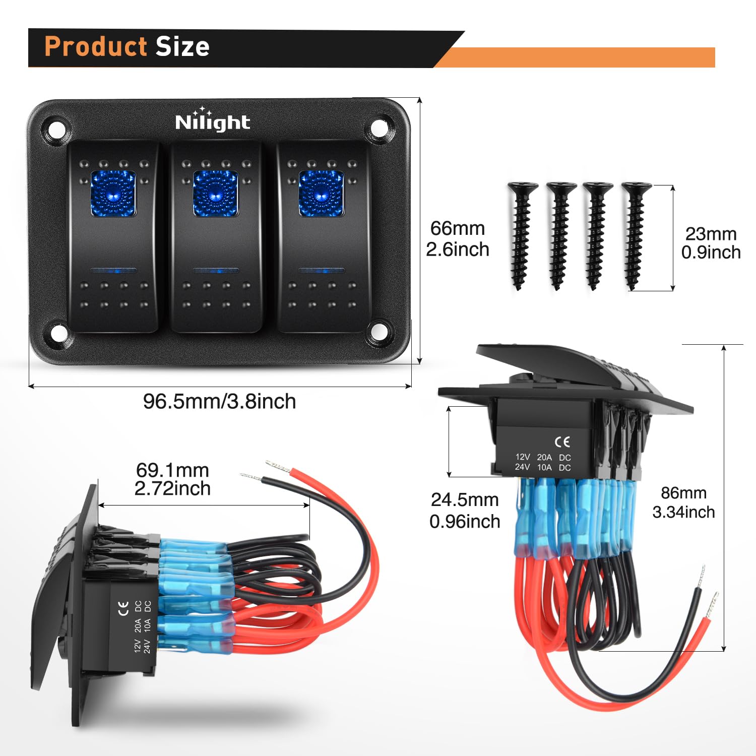 Thumbnail 1 de Nilight 90017C 3-Gang Aluminum Toggle Switch Panel