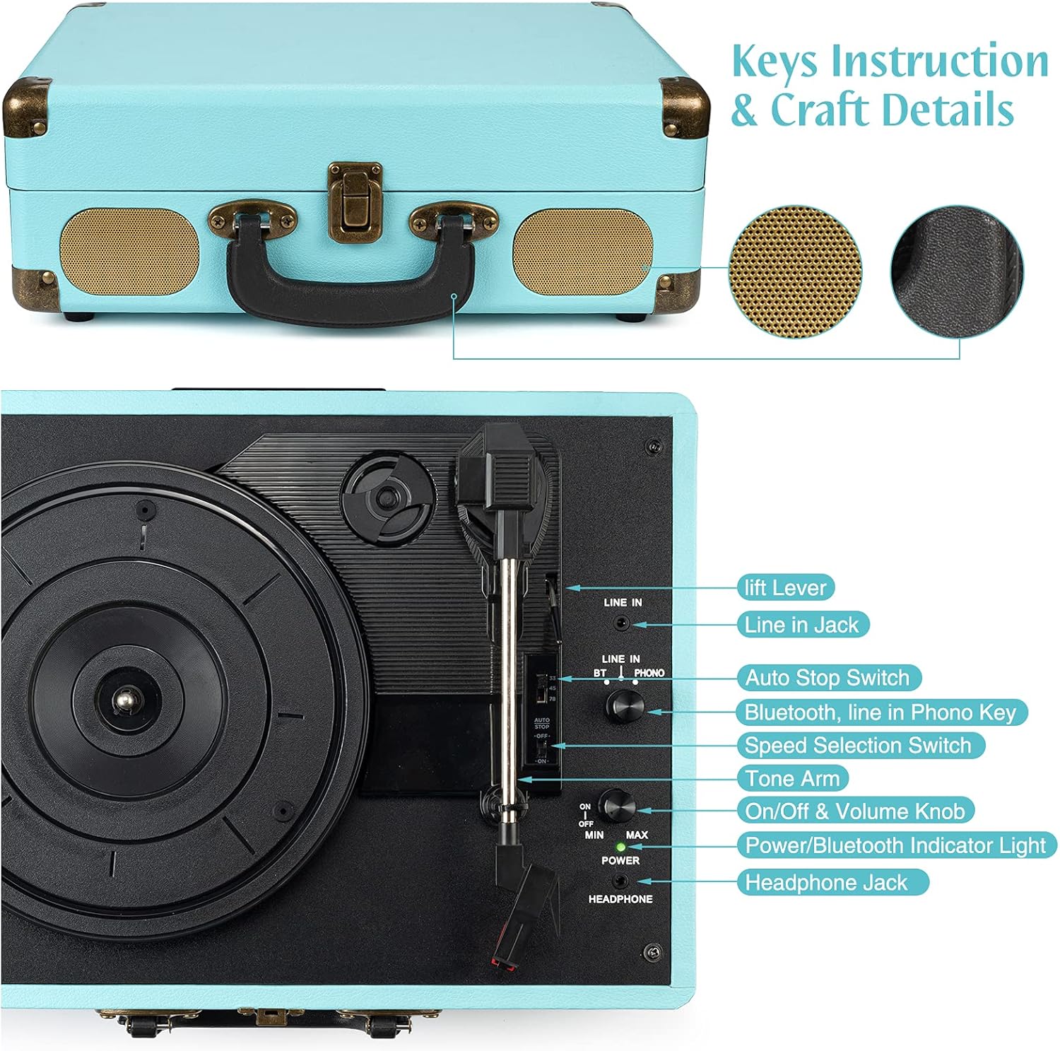 Thumbnail 2 de Tourne-disque vinyle 3 vitesses 33/45/78 tr/min Bluetooth