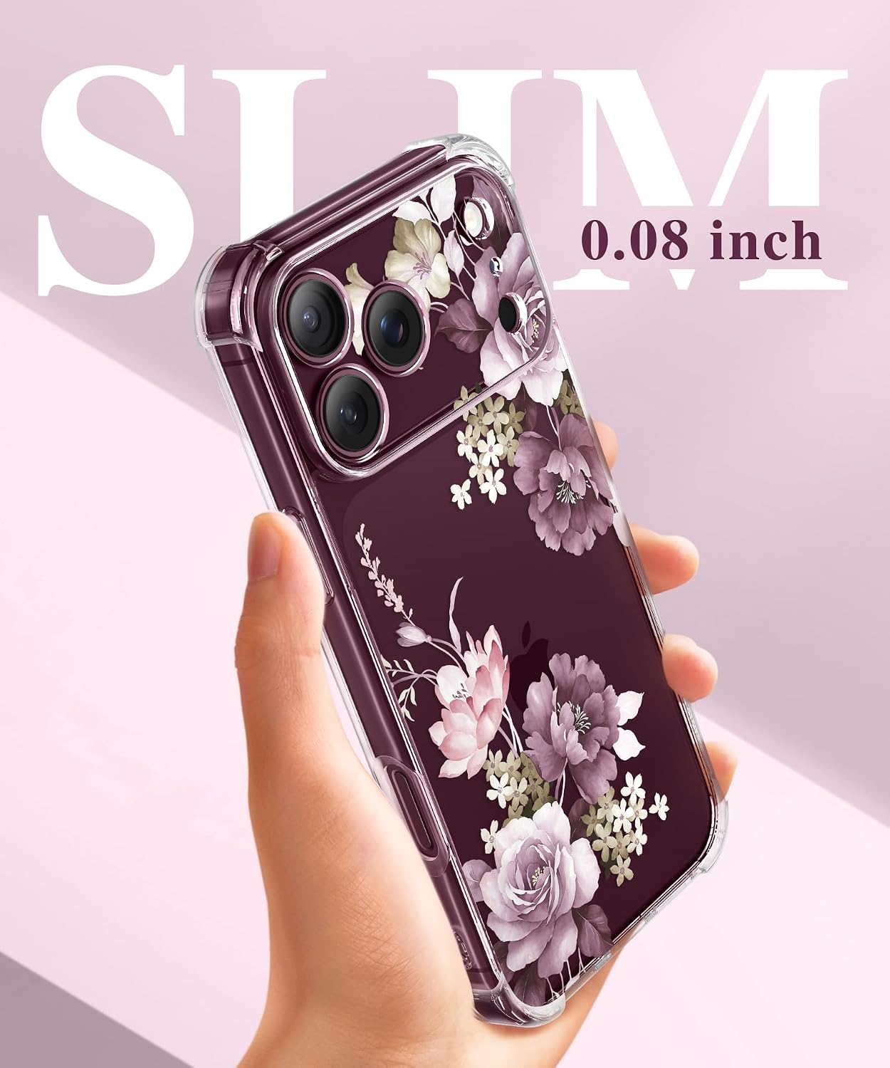 Thumbnail 6 de GVIEWIN Floral Clear Case for iPhone 18 Pro/17 Pro, Slim with Screen and Camera Protection