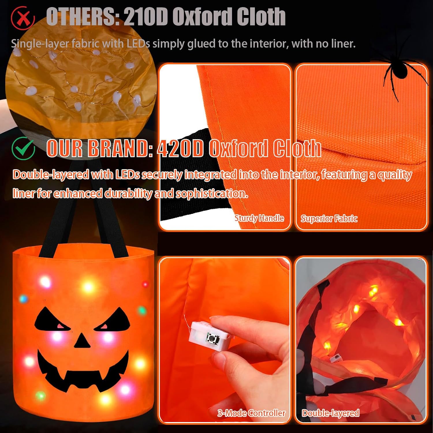 Detalle 2 de Light-up Halloween treat bucket, ghost design