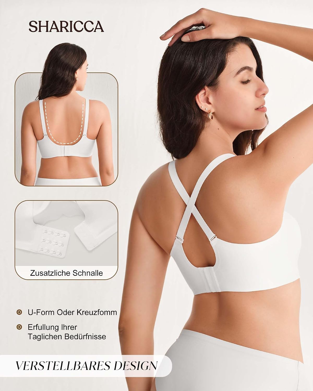 Detalle de SHARICCA Glatter BH Damen Ohne Bügel Tiefem V-Ausschnitt Push Up Bralette – nahtlos, bequem und formgebend