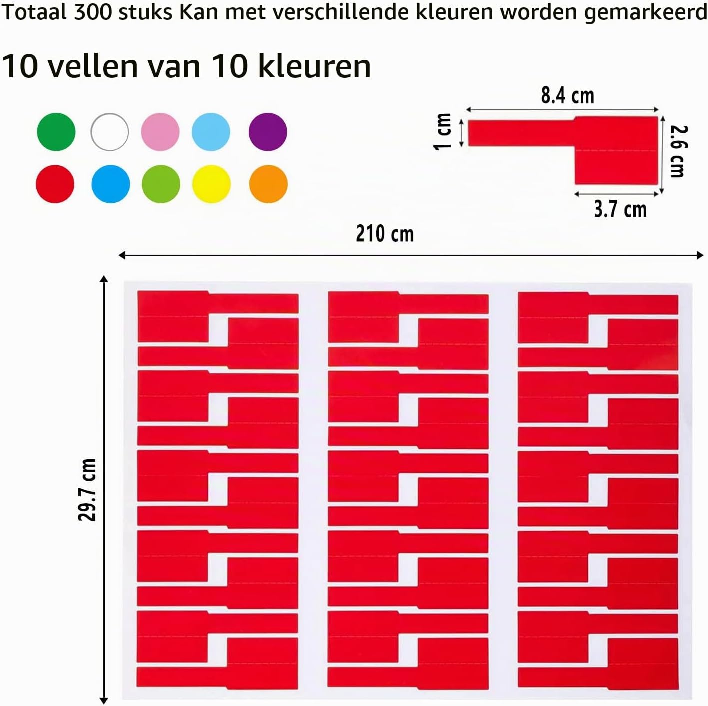 Detalle de ZhenSFlourish kabellabels, 300 zelfklevende etiketten in 10 kleuren