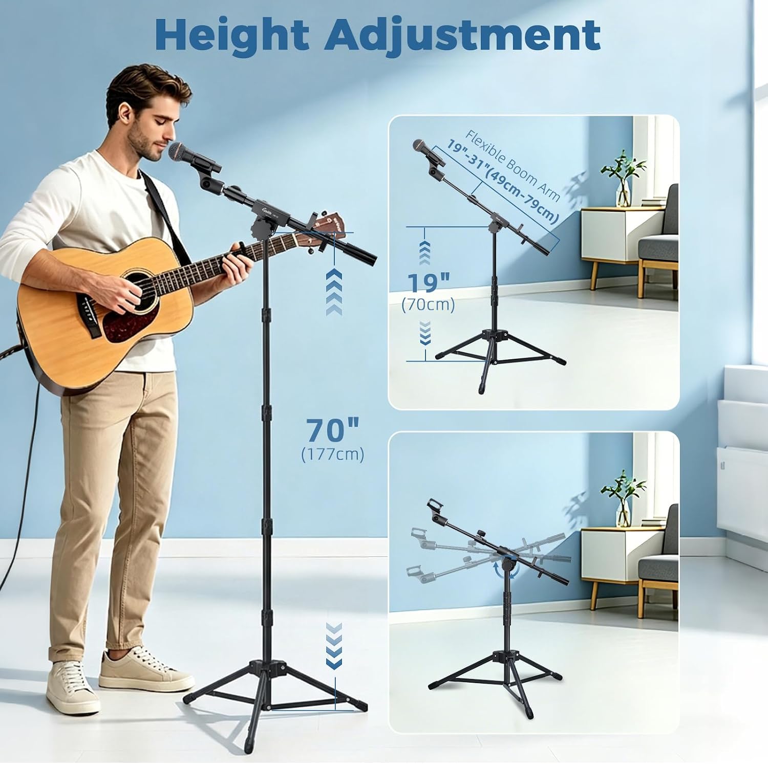 Detalle de GUITTO GMS-04 Mikrofonständer mit Doppel-Halter für Smartphone/Tablet – vielseitig einsetzbares Studio-Stativ