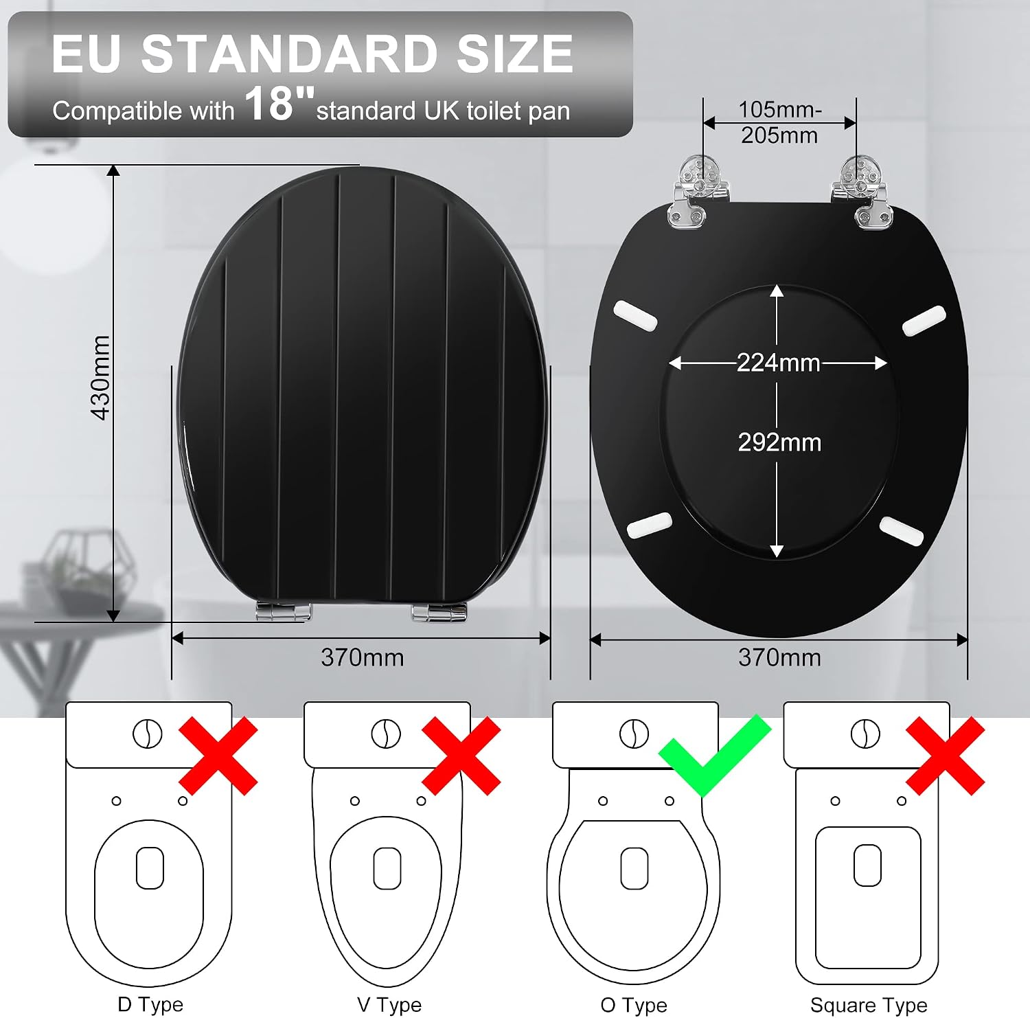 Thumbnail 1 de Angel Shield Black Wooden Toilet Seat